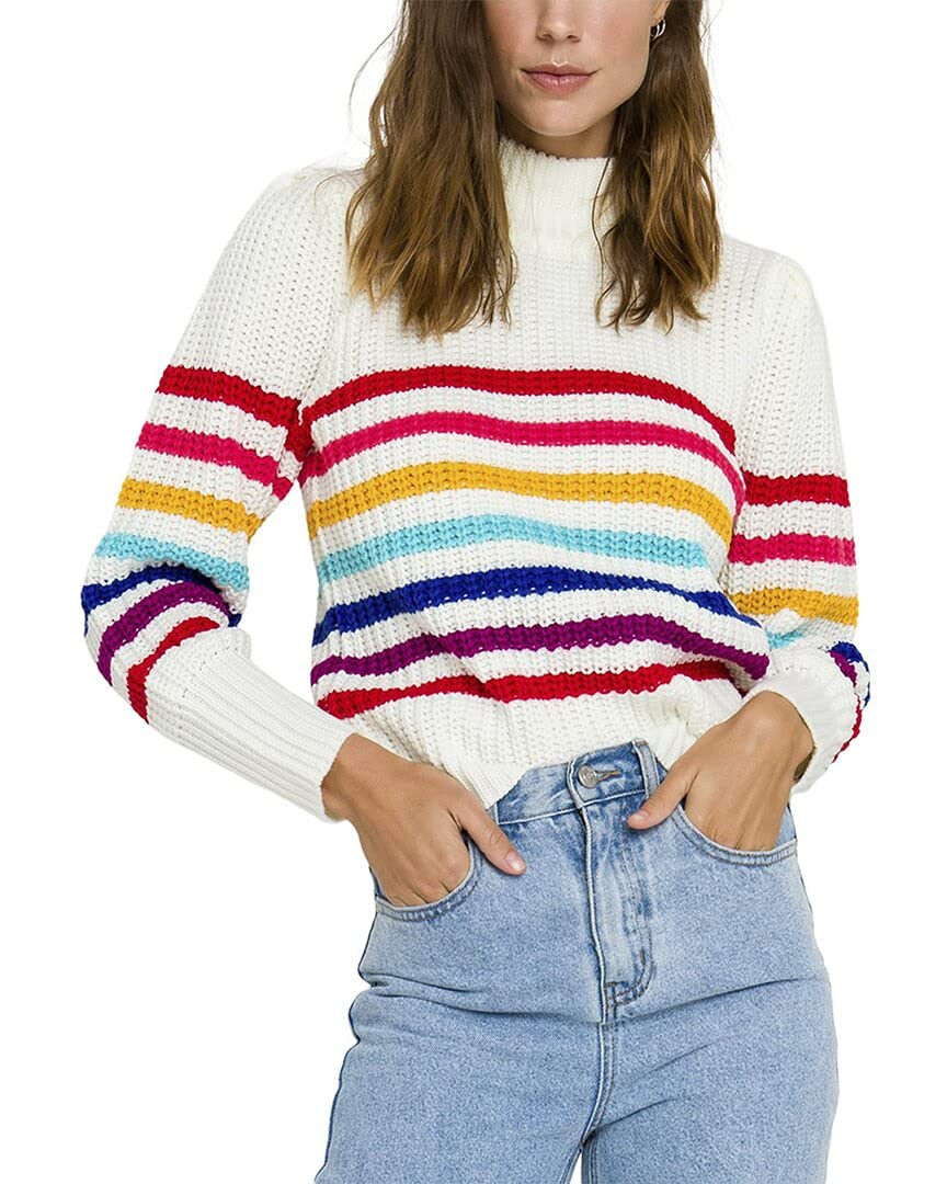 English Factory Women's Knit Striped Funnel-Neck Sweater - Soft & Cozy Winter Pullover for Casual Wear, Office & Holiday Outfits
