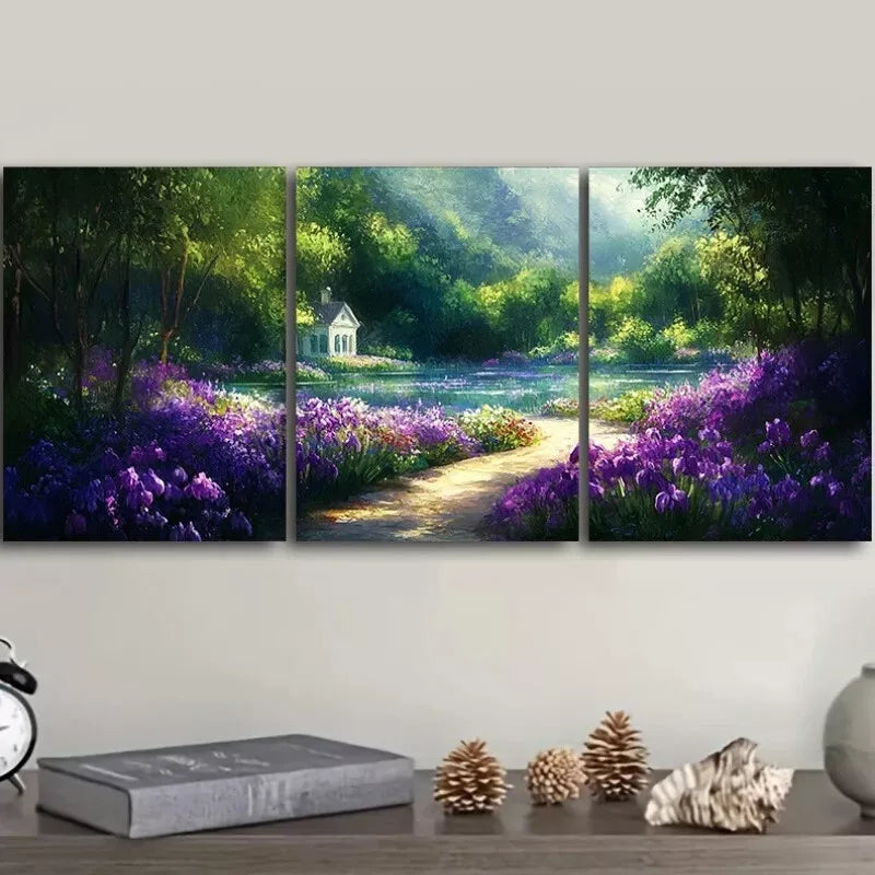 3-Piece Purple Floral Wall Art Set - Framed Canvas Prints 50x70cm | High-Quality Nature Flower Decor | Australian Made | Ready to Hang | Perfect for Living Room, Bedroom & Office Decor