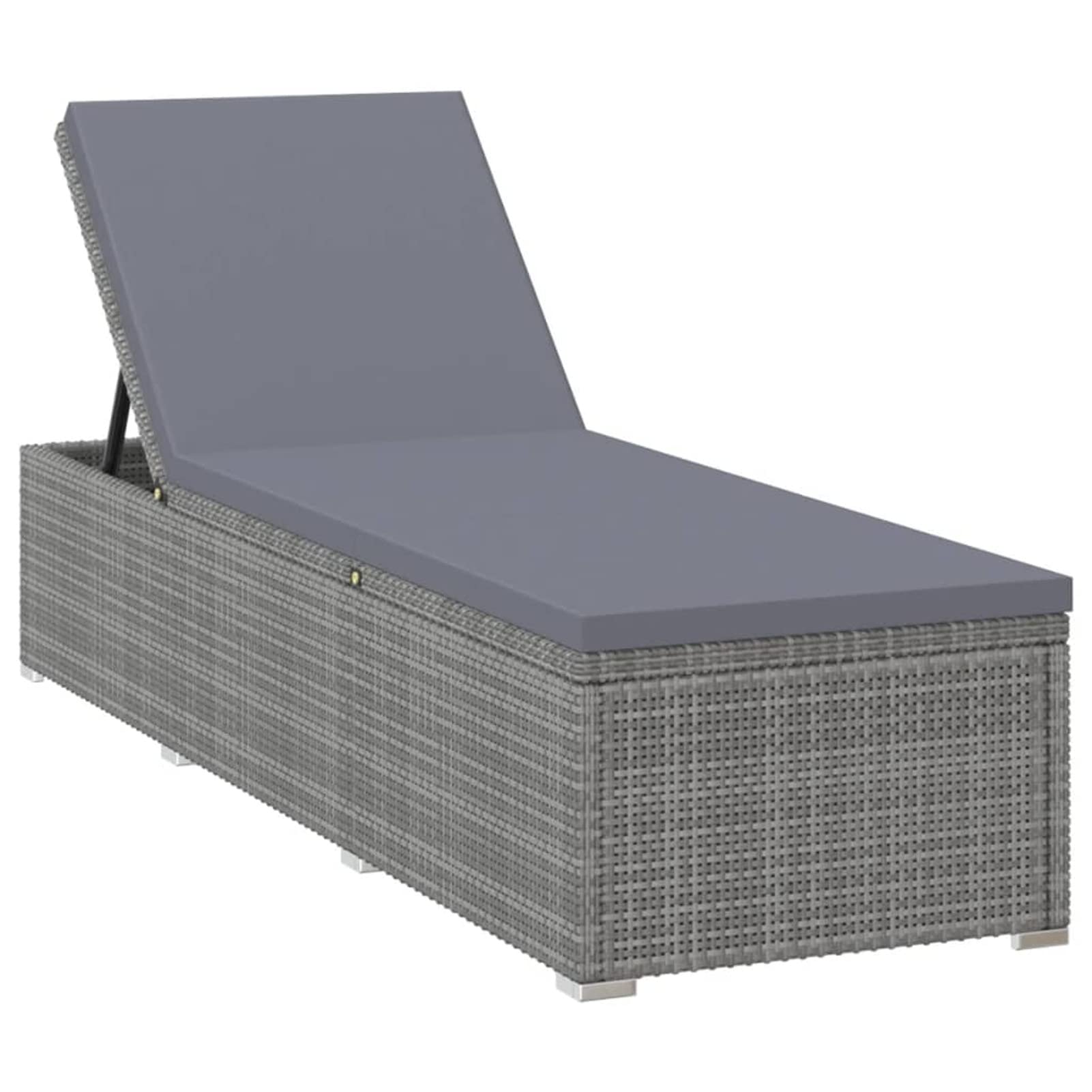 Premium Sun Lounger with Comfortable Chair Cushions - Gray Poly Rattan Outdoor Furniture Set for Patio, Poolside & Garden Relaxation | Includes Matching Tea Table Cushions for Complete Comfort
