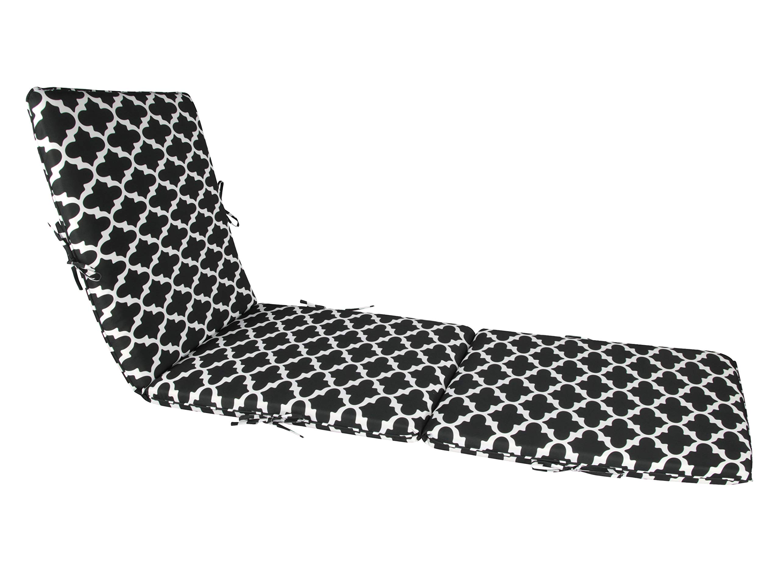 Bossima Indoor Outdoor Lounge Chair Cushions - Waterproof Chaise Bench Replacement Cushions for Patio Furniture (Black White Floral Pattern) - Perfect for Poolside, Garden, Deck & Backyard Relaxation