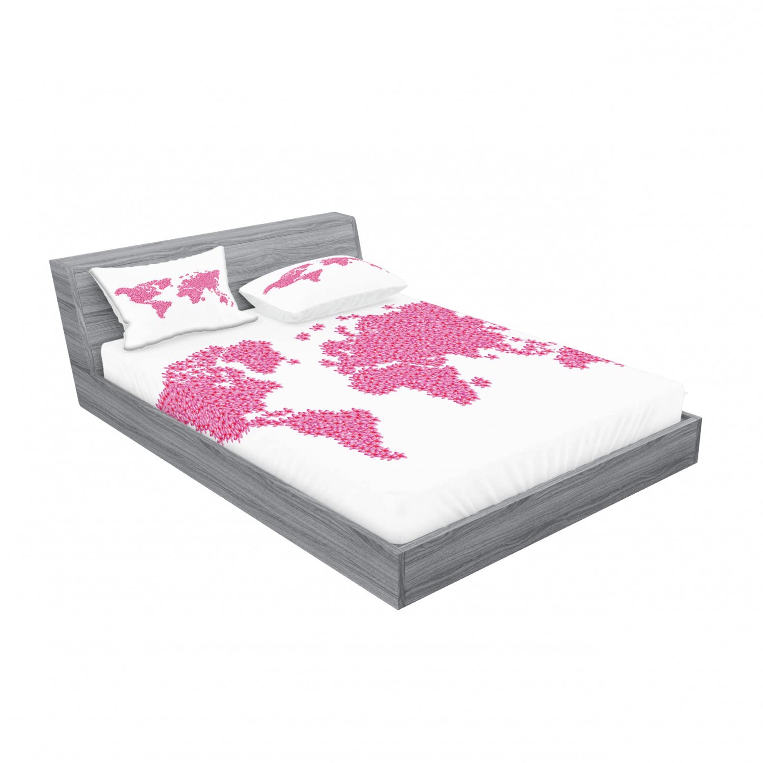 Ambesonne 2-Pack Queen Size Fitted Sheet & Pillow Sham Set - Seasonal Garden Floral Pattern, 4-Piece Bedding Set (2 Fitted Sheets + 4 Pillow Covers) in Hot Pink - Perfect for Spring Bedroom Decor, Guest Room Makeover & Seasonal Home Refresh
