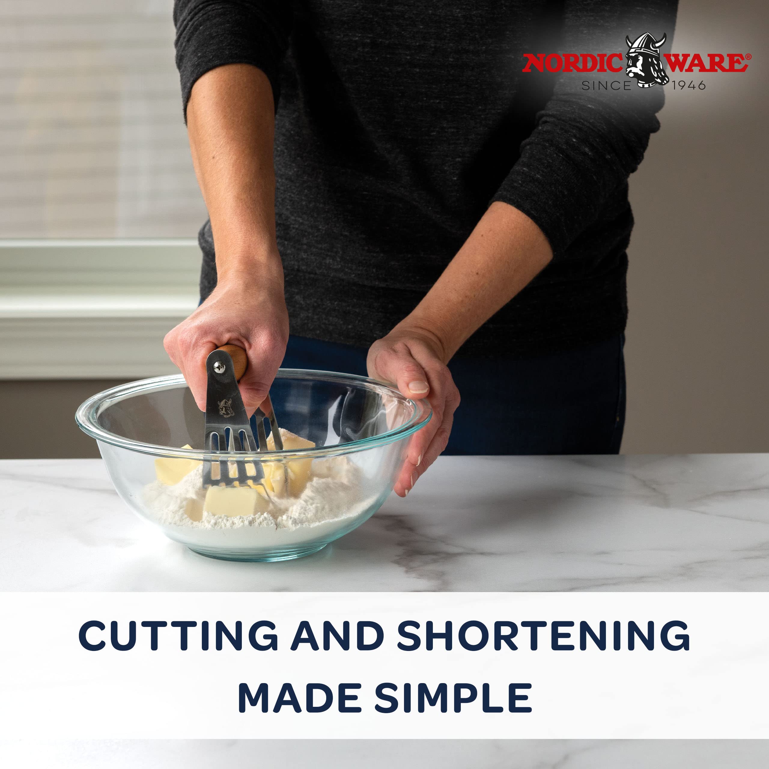 Nordic Ware Pastry Blender with Beechwood Handle & Stainless Steel Blades - Perfect for Baking Pies, Cookies & Pastry Dough - Professional Pastry Cutter for Home Bakers