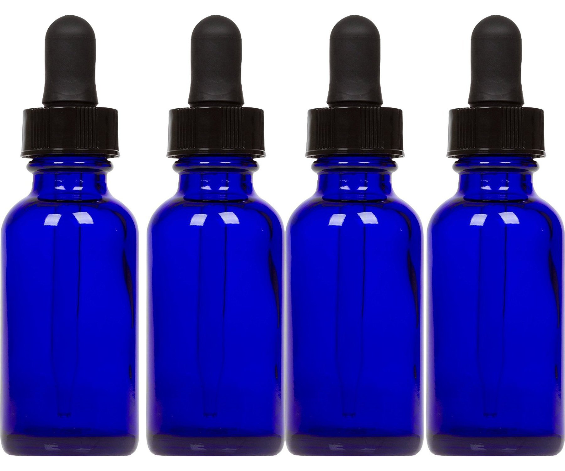 Premium Cobalt Blue Glass Bottles with Dropper Lids (2 oz, 4-Pack) - Essential Oil Bottles, Perfume Containers, Cologne Dispensers - Includes Blank Labels - Perfect for DIY Aromatherapy, Travel & Gift Sets