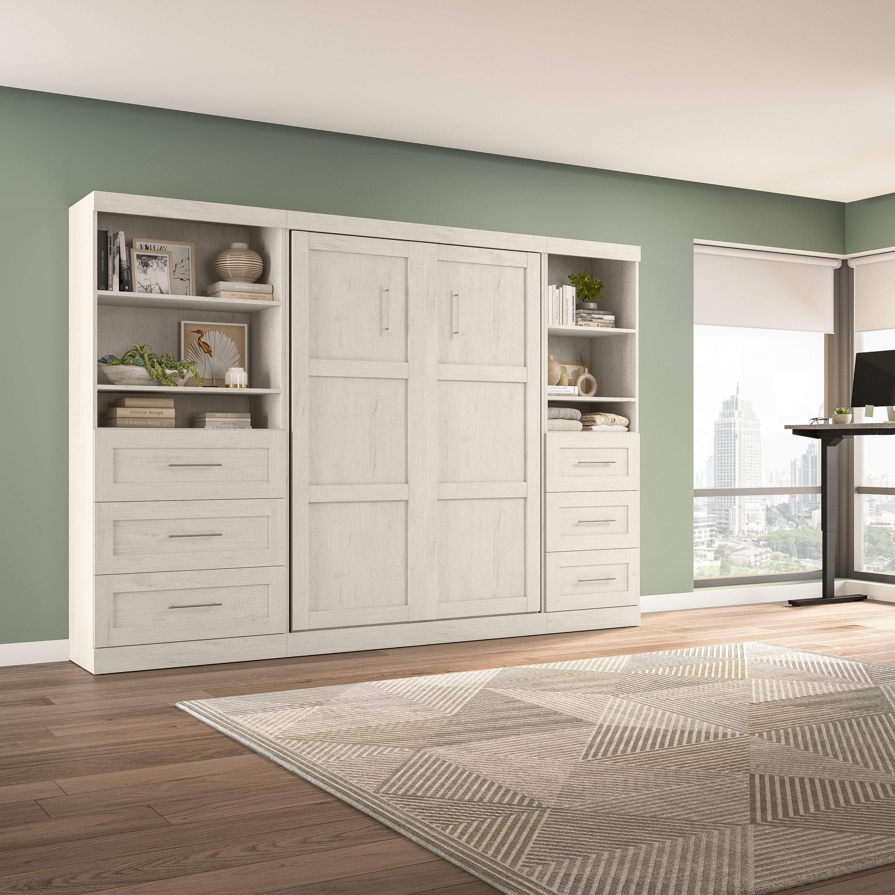 Pur Full Murphy Wall Bed with 2 Storage Units & Drawers (120 Inch) - 5 Color Options | Space-Saving Wall Bed for Small Apartments & Guest Rooms