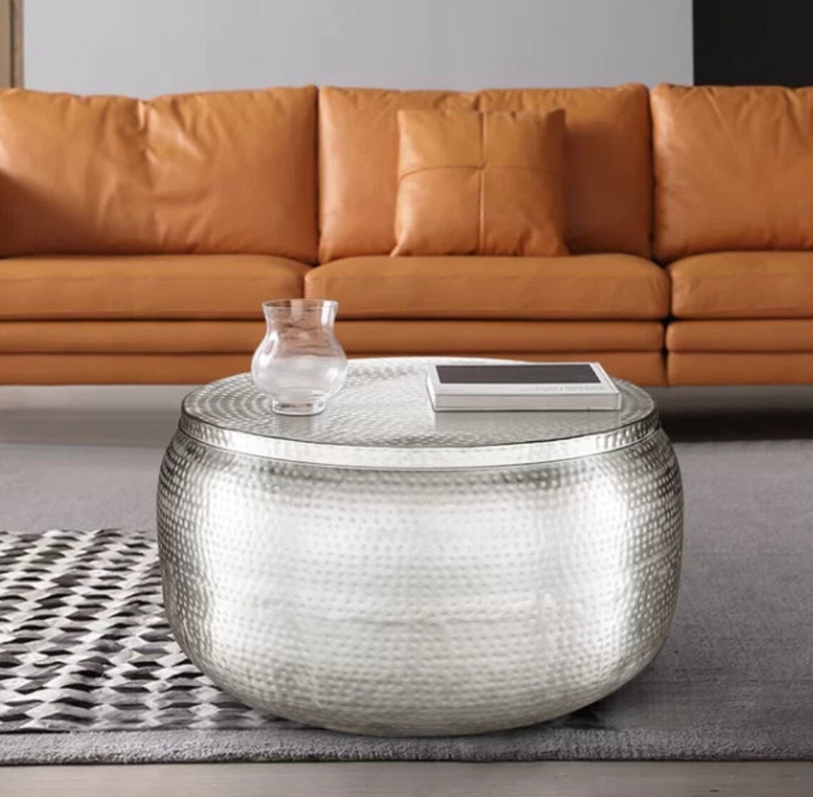 Handmade Metal Embossed Round Coffee Table - Rustic Center Table for Living Room, Patio, Garden & Outdoor Dining | Durable Decorative Accent Furniture for Home Decor