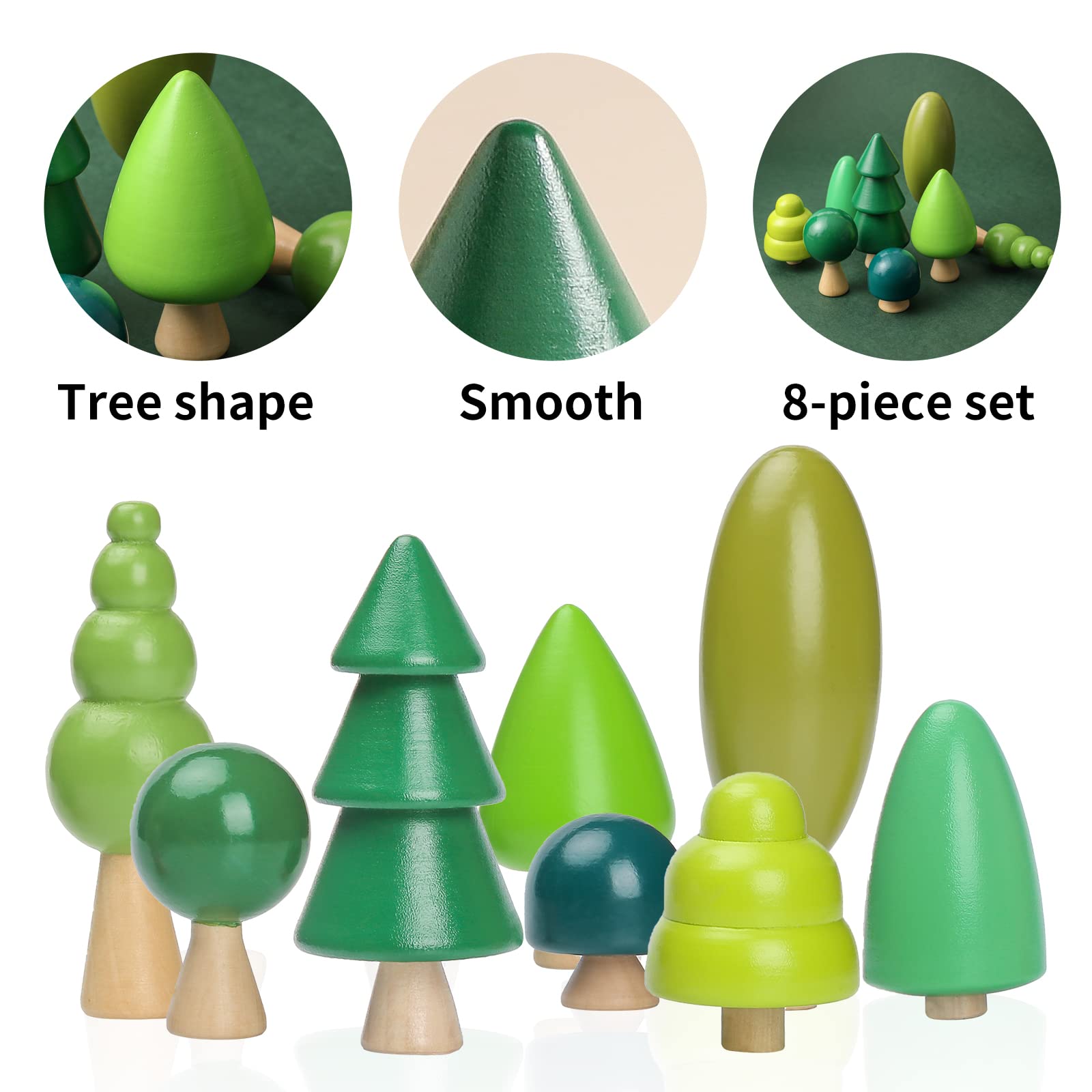 OESSUF 8Pcs Wooden Tree Toy Set - Natural Woodland Trees for Kids, Creative Toddler Arts & Crafts, Educational Forest Playset - Perfect for Pretend Play, Nature Learning, and Montessori Classroom Activities