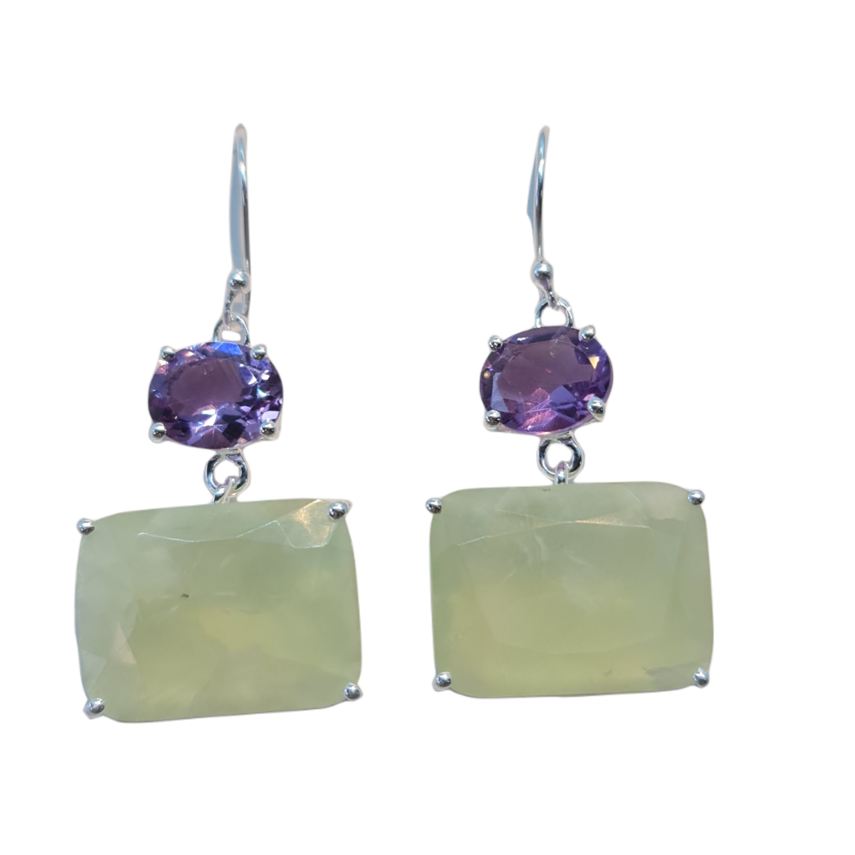 Natural Amethyst and Prehnite Drop Earrings for Women - Elegant Dangle Jewelry for Parties, Weddings & Special Occasions