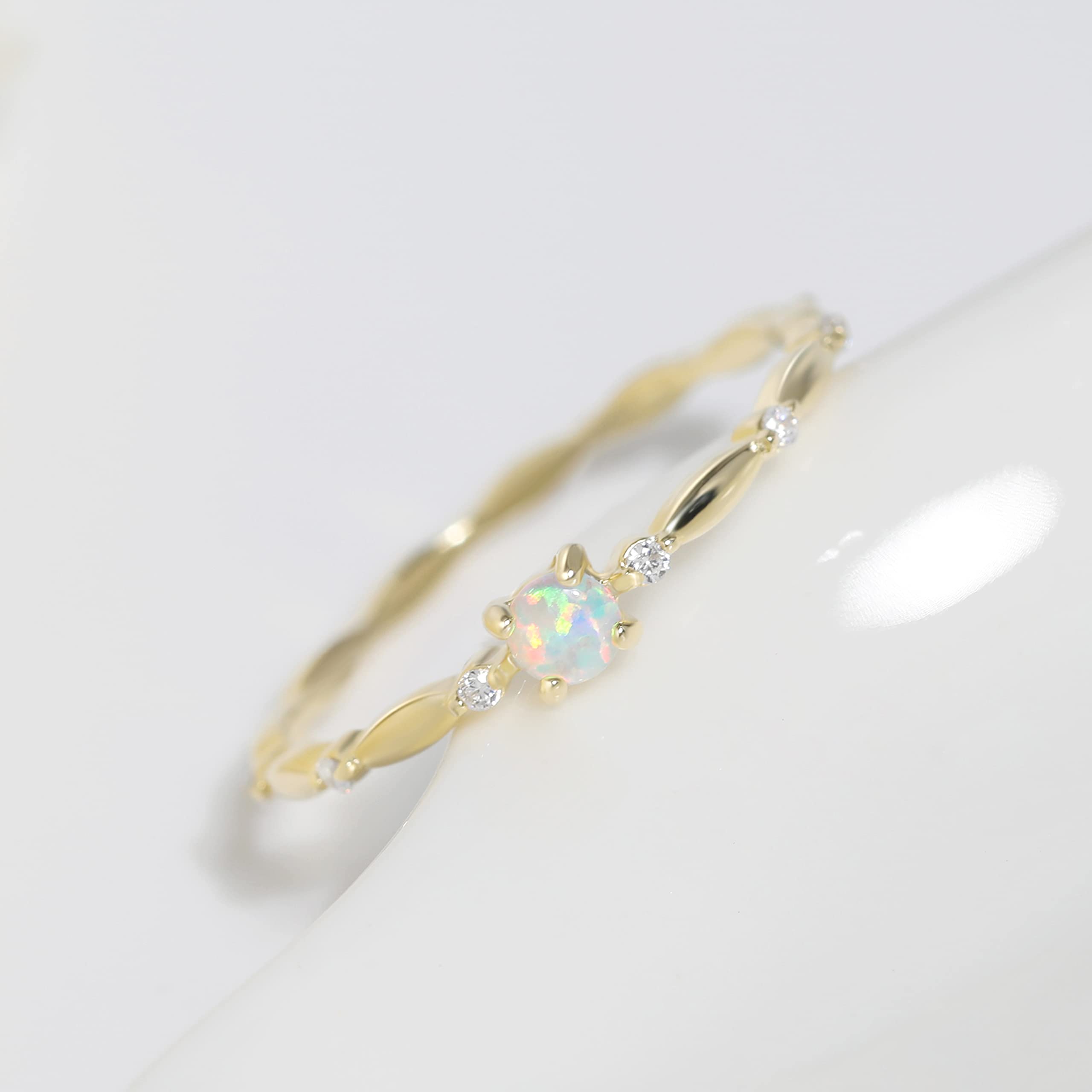 Meissa Sterling Silver Opal Ring for Women - White Fire Opal October Birthstone Jewelry, Dainty Minimalist Stackable Promise Ring in Gold (Size 8.5) | Perfect for Everyday Wear, Gift Giving & Special Occasions