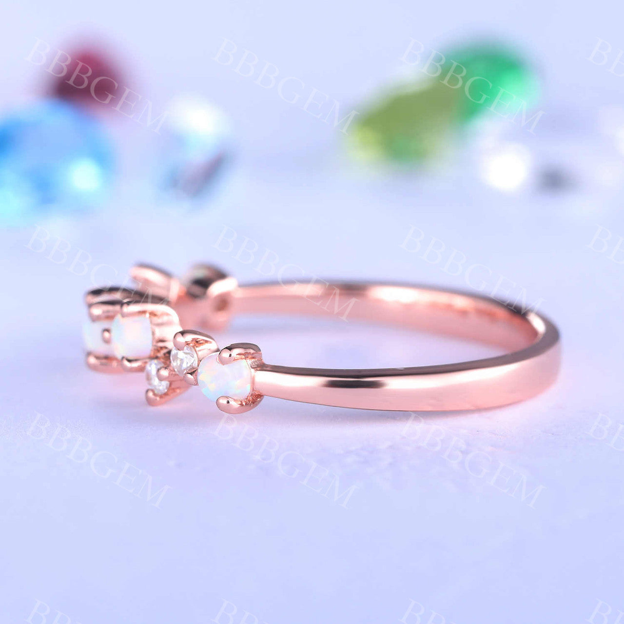 Unique Opal Wedding Band Rose Gold Diamond Ring for Women - Stackable Matching Promise Ring, Bridal & Anniversary Gift - Perfect for Engagement, Stacking Jewelry & Special Occasions