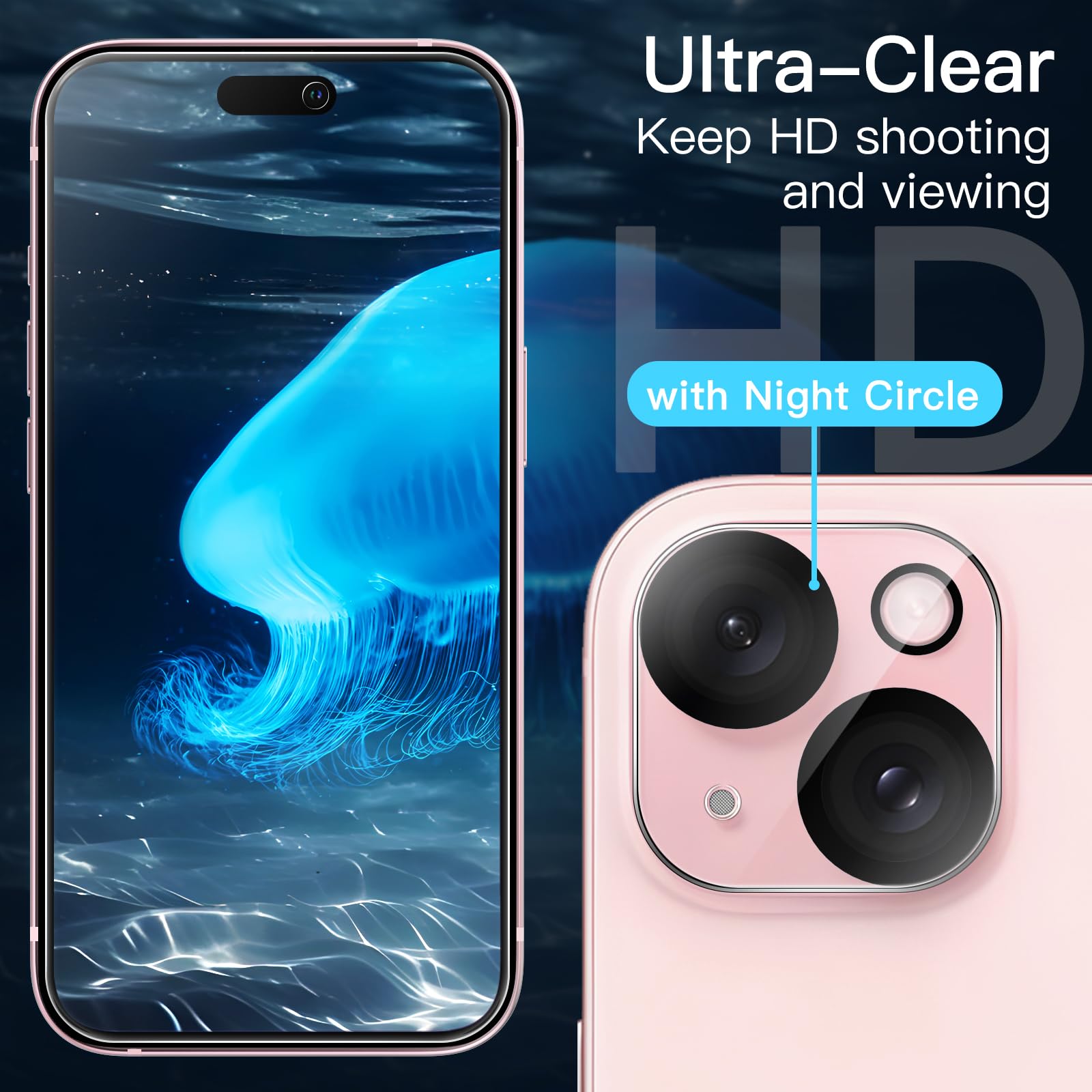 JETech Tempered Glass Screen Protector for iPhone 15 6.1-Inch with Camera Lens Protector - 3 Pack, HD Clear, Bubble-Free, Easy Installation Tool - Perfect for Everyday Use, Travel & Work Protection