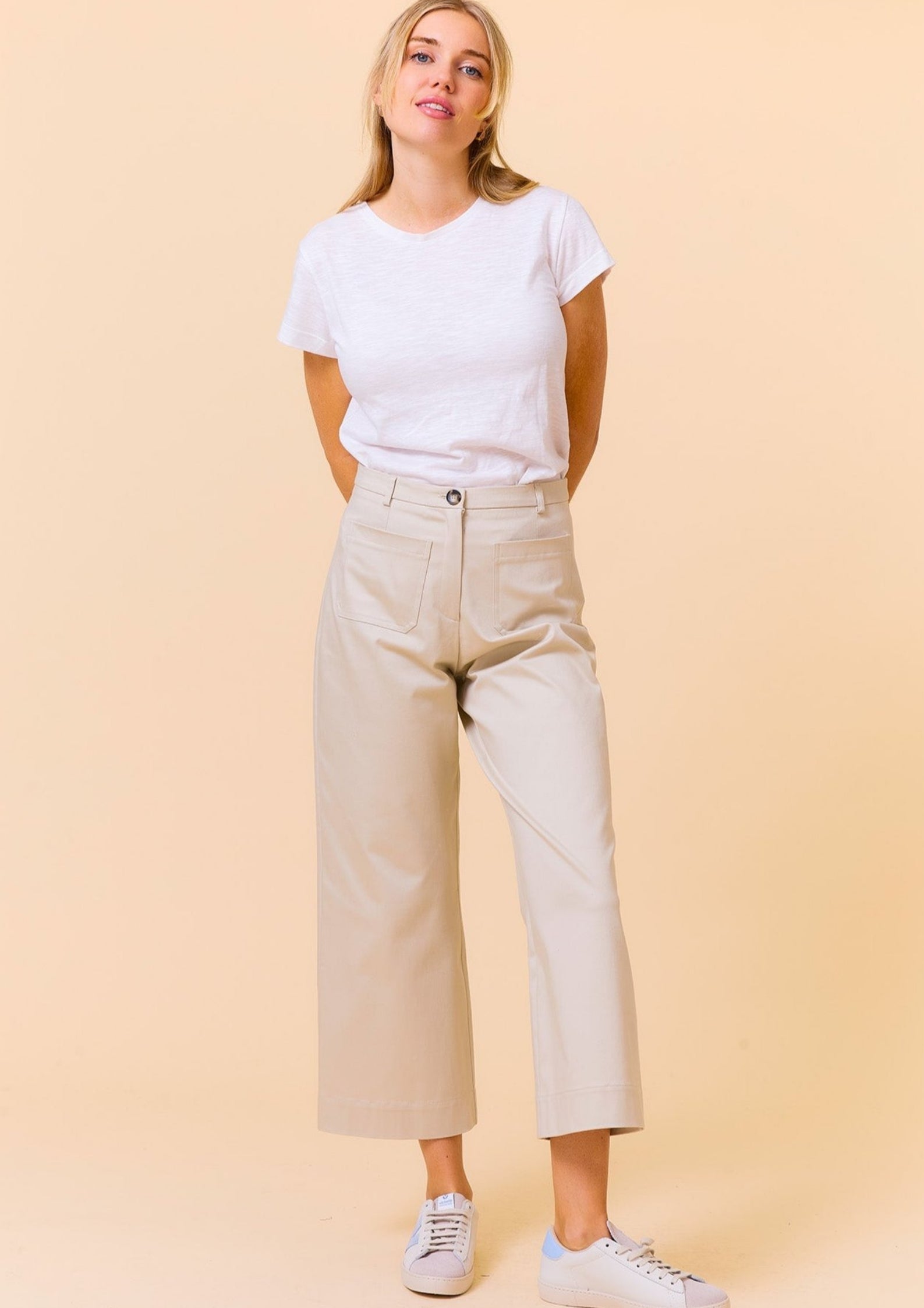 Kendal Stretch Cotton Sateen Women's Pants - Comfortable Taupe Trousers for Work, Office & Casual Wear