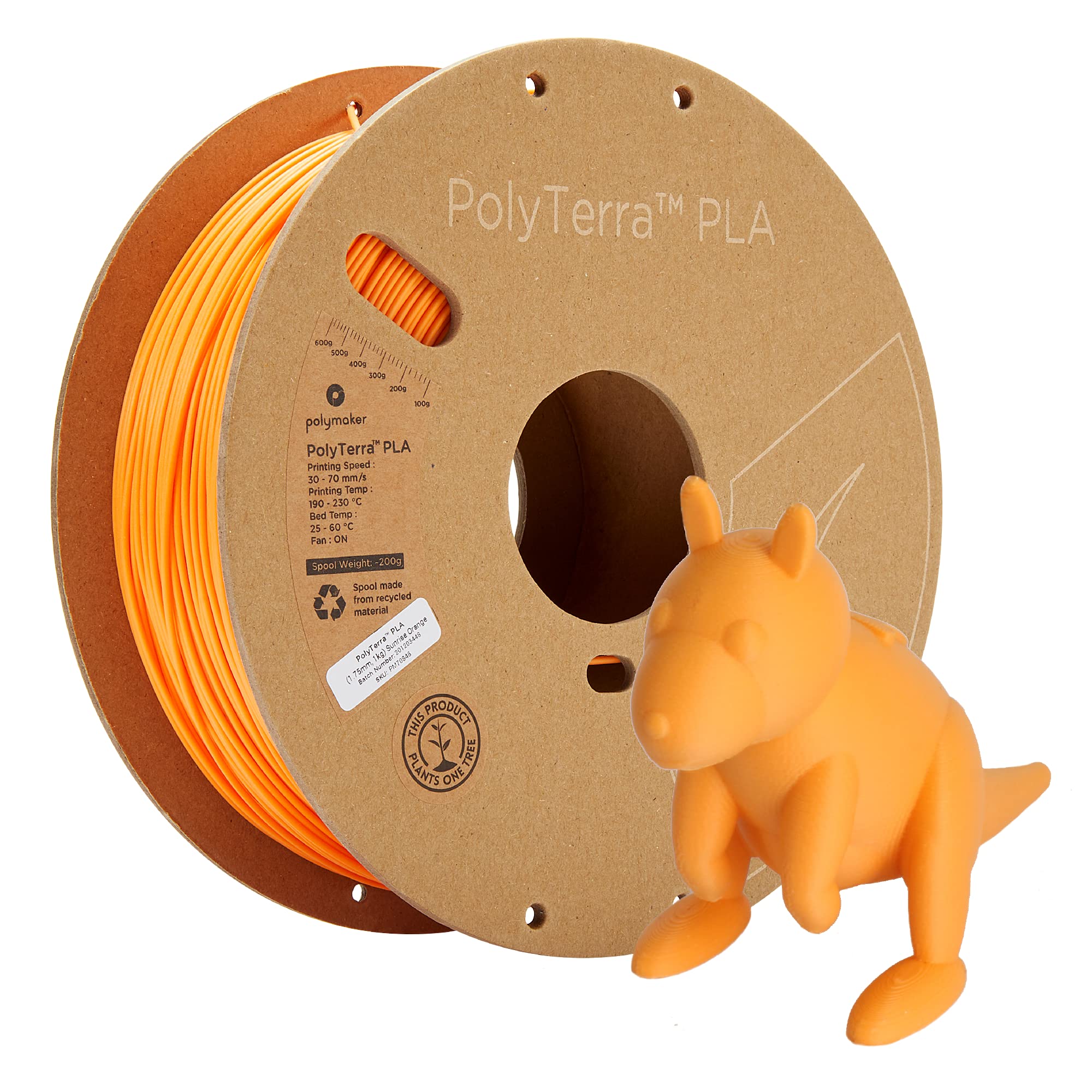 Polymaker Matte PLA Filament 1.75mm 1kg - PolyTerra 3D Printer Filament in Sunrise Orange | High-Quality Matte Finish for Smooth 3D Prints | Perfect for Cosplay Props, Home Decor & DIY Projects