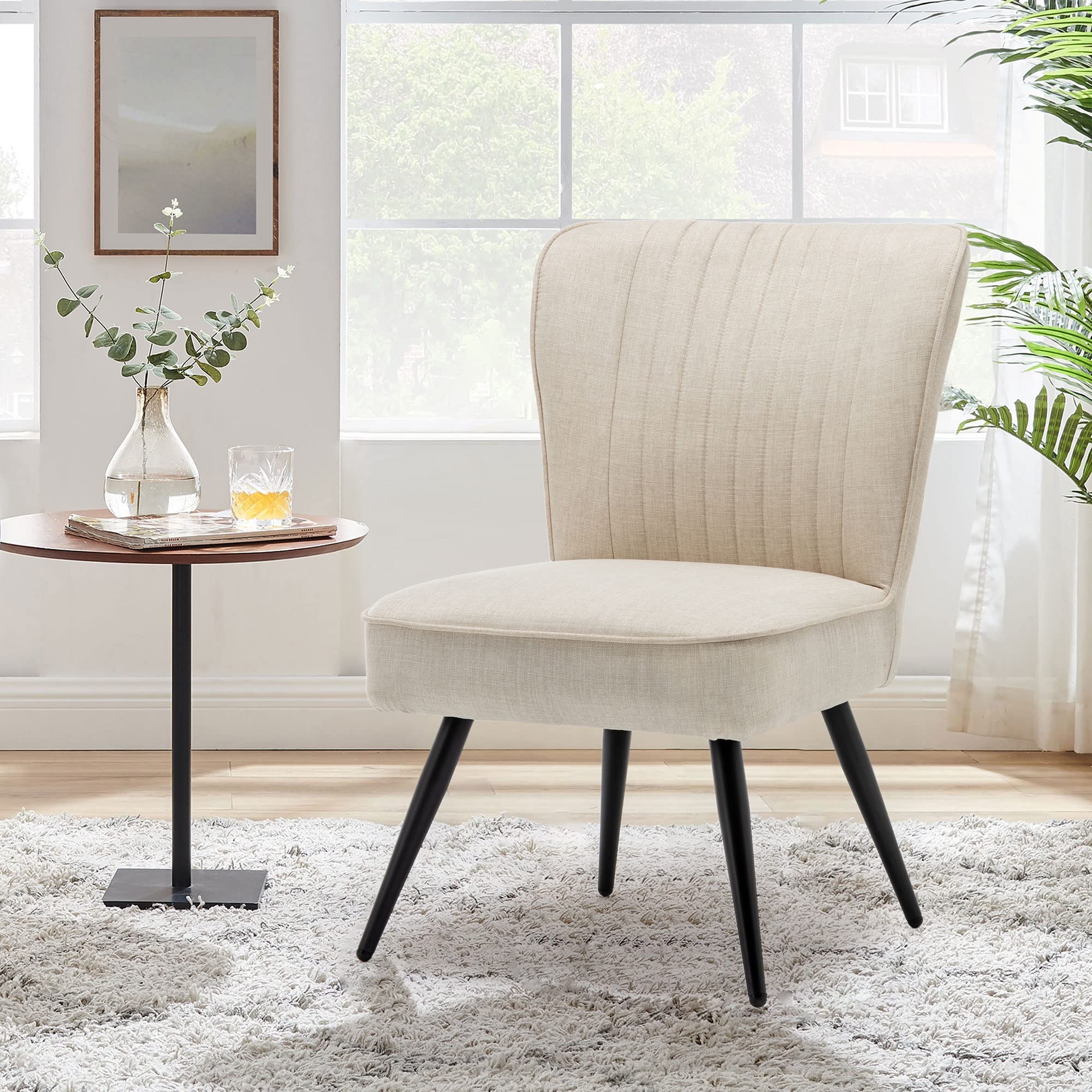 Annjoe Armless Accent Chair Set of 2 - Upholstered Slipper Chairs with Metal Legs for Living Room, Dining Room, Kitchen, Office, Bistro & Cafe - Ivory Modern Side Chairs | Perfect for Small Spaces, Reading Nooks & Guest Seating