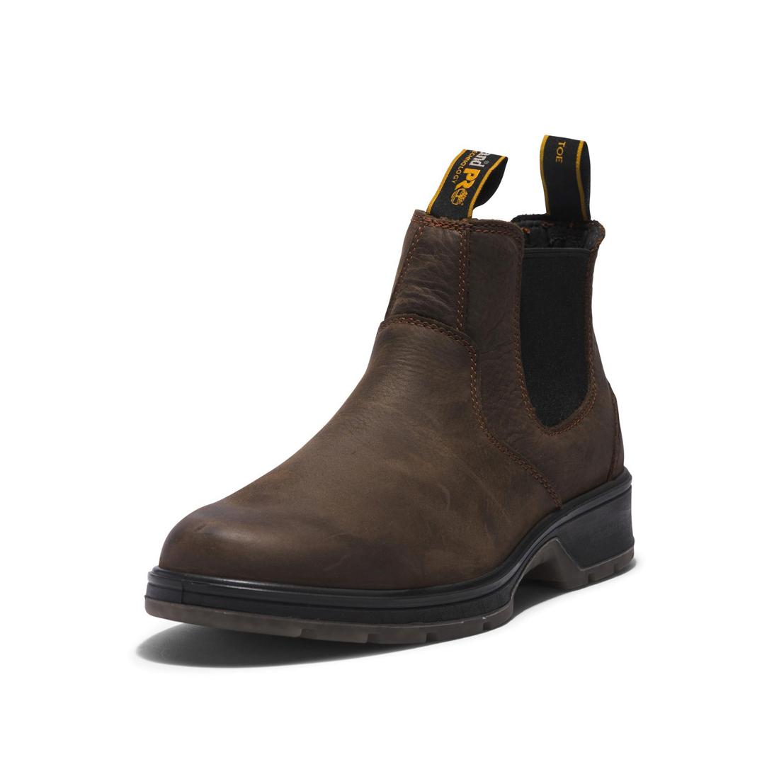 Nashoba Soft Toe Chelsea Work Boots for Men - Comfortable Brown Leather Slip Resistant Safety Shoes - Perfect for Construction, Warehouse & Outdoor Work