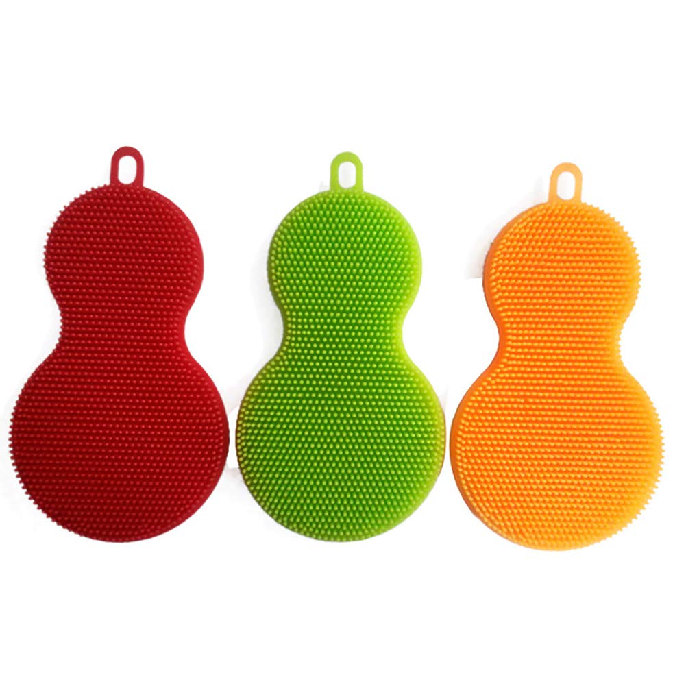 Food Grade Silicone Sponge Brush (3 Pack) - BPA Free, Heat Resistant for Dish Washing & Kitchen Cleaning