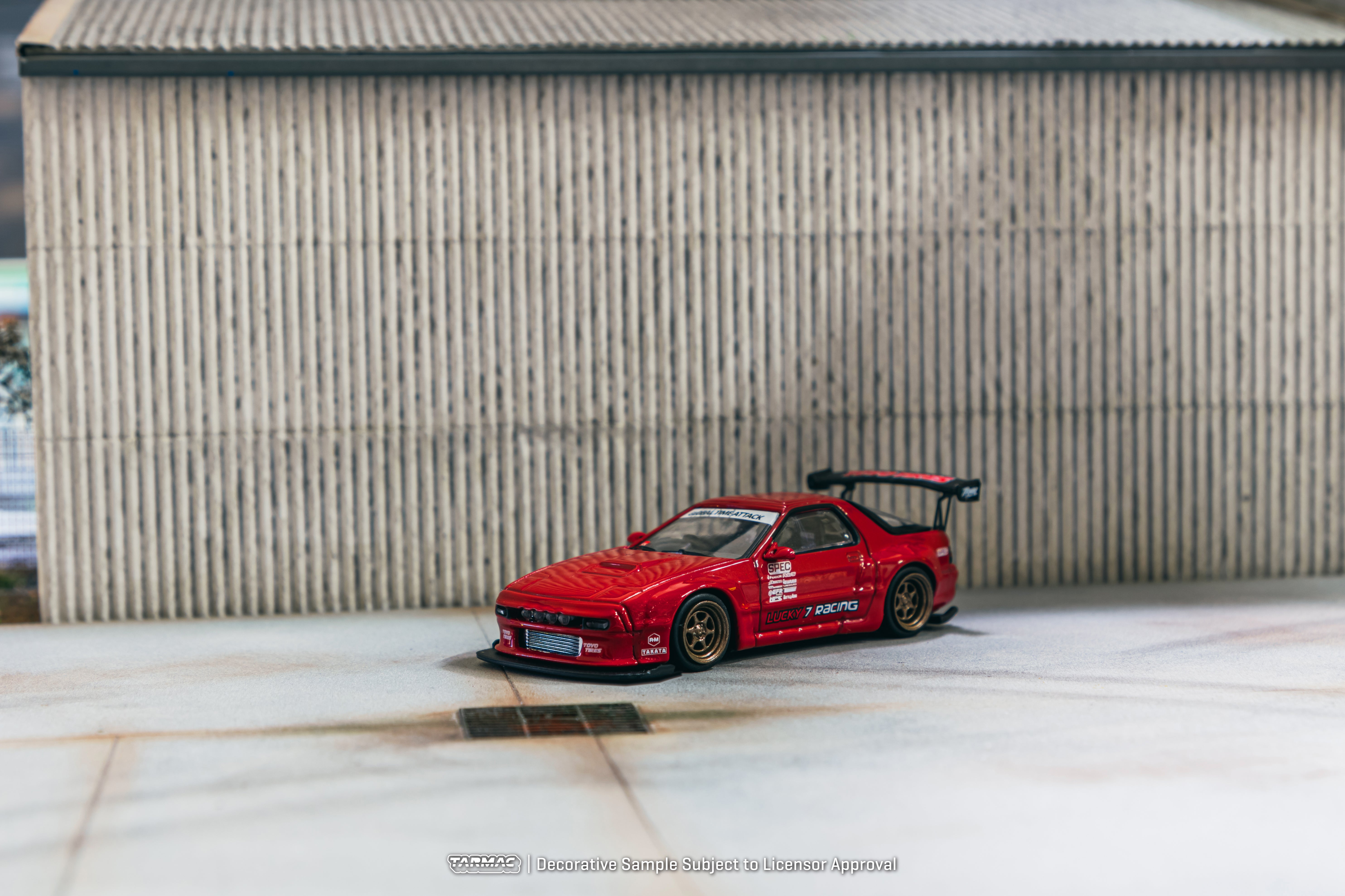 Tarmac Works 1/64 Scale Pandem Mazda RX-7 FC3S Diecast Model Car - Red (ROAD64) | Collectible Toy for Display, Racing Games & Car Enthusiasts