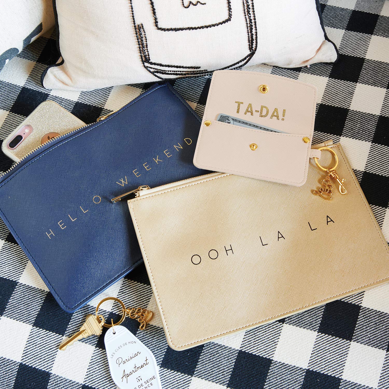 Creative Brands Santa Barbara Design Studio Lili + Delilah Genuine Leather Pouch 10x7 inches - Hello Weekend Navy Blue for Travel, Makeup & Essentials Storage | Perfect Gift for Women