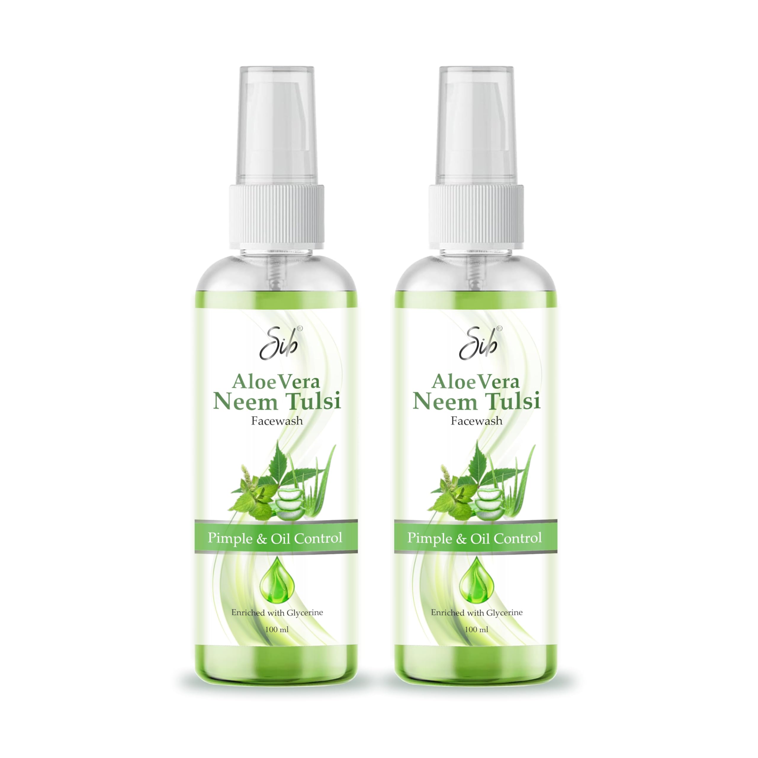 Neem Tulsi Aloe Vera Face Wash for Acne & Pimple Control - Oil Free, Brightening Cleanser for Men & Women - All Skin Types - 100ml (Pack of 2) - Perfect for Daily Skincare Routine & Oily Skin Care