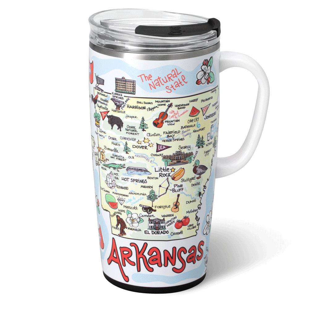 22oz Arkansas Travel Mug - Insulated Stainless Steel Coffee Tumbler with Lid - Perfect for Commuting, Camping & Outdoor Adventures