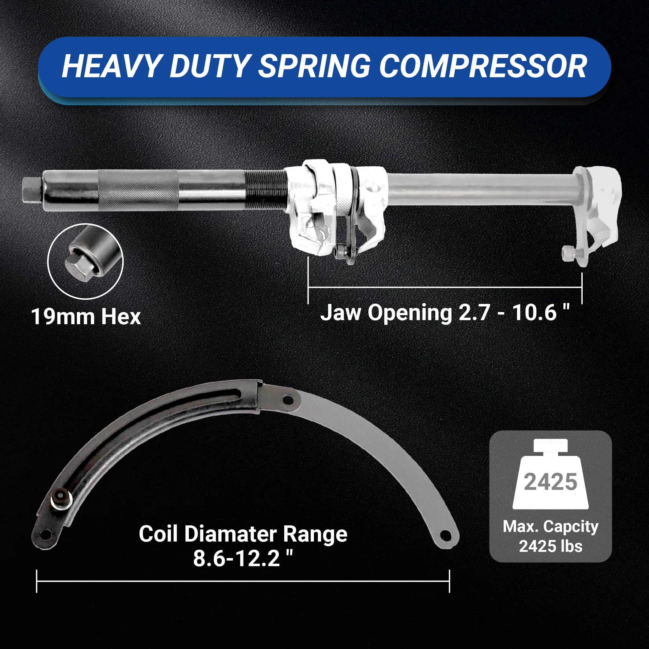 Heavy Duty MacPherson Strut Spring Compressor Tool Set - 2425LB Capacity Coil Spring Compressor with Extendable Bracket for Car, Truck, ATV & UTV - Perfect for DIY Auto Repair, Suspension Maintenance and Garage Use