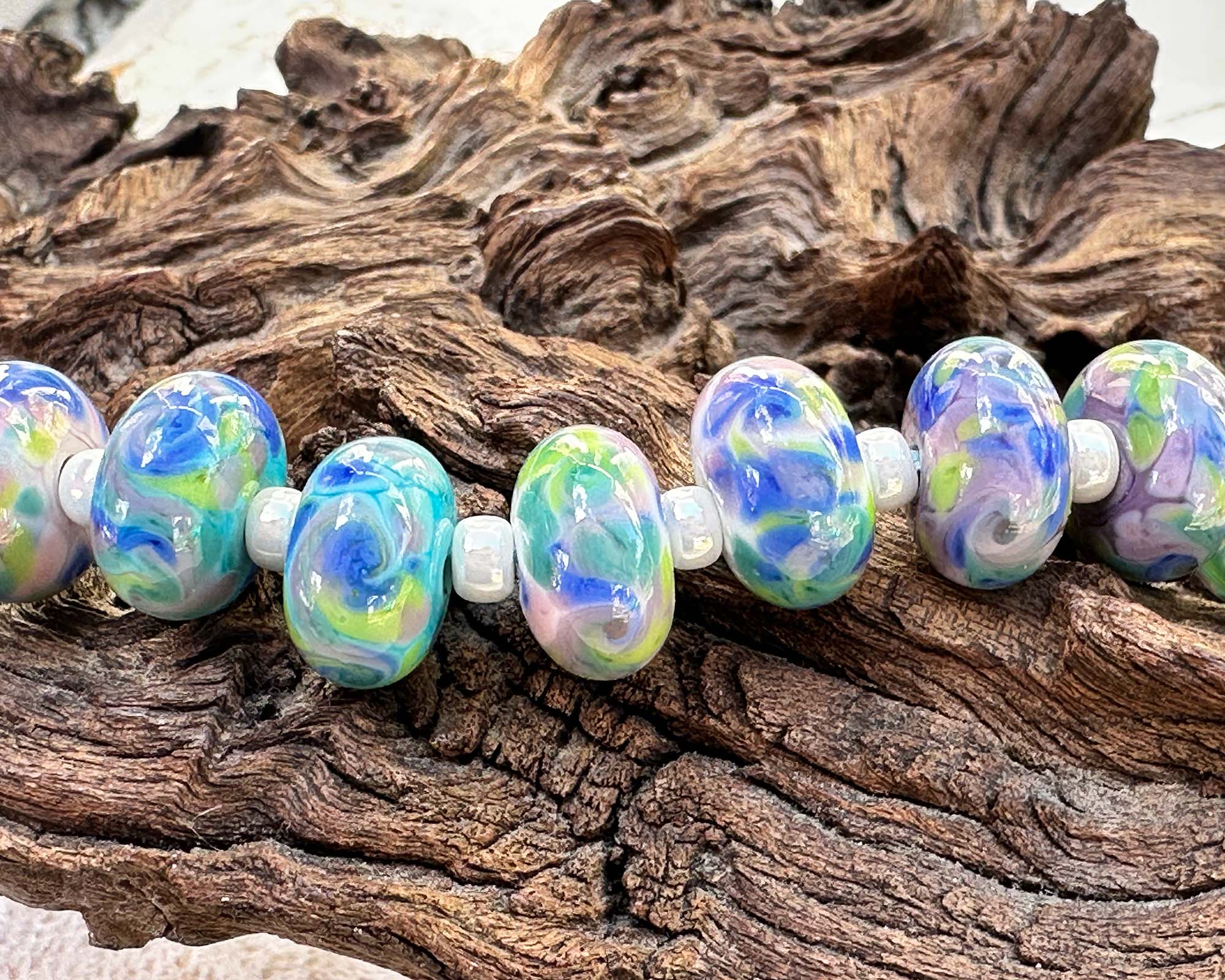 9 Pastel Splash Mosaic Lampwork Glass Beads Set - DIY Jewelry Making Supplies for Necklaces, Bracelets & Earrings - Perfect for Handmade Crafts and Gift Giving