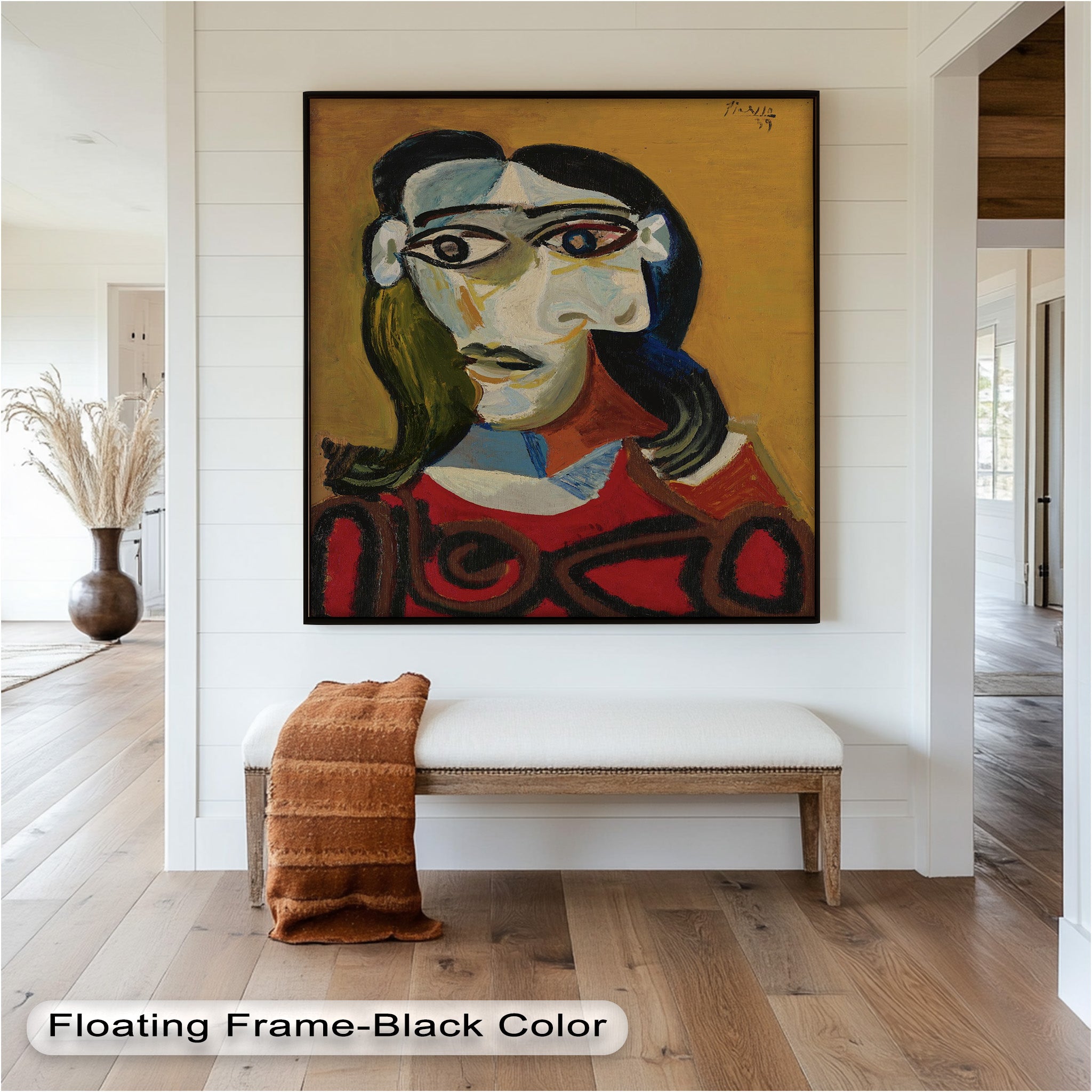 Abstract Portrait with Red Garment - Picasso Style Oil Painting Reproduction - Wall Art for Living Room, Bedroom & Office Decor