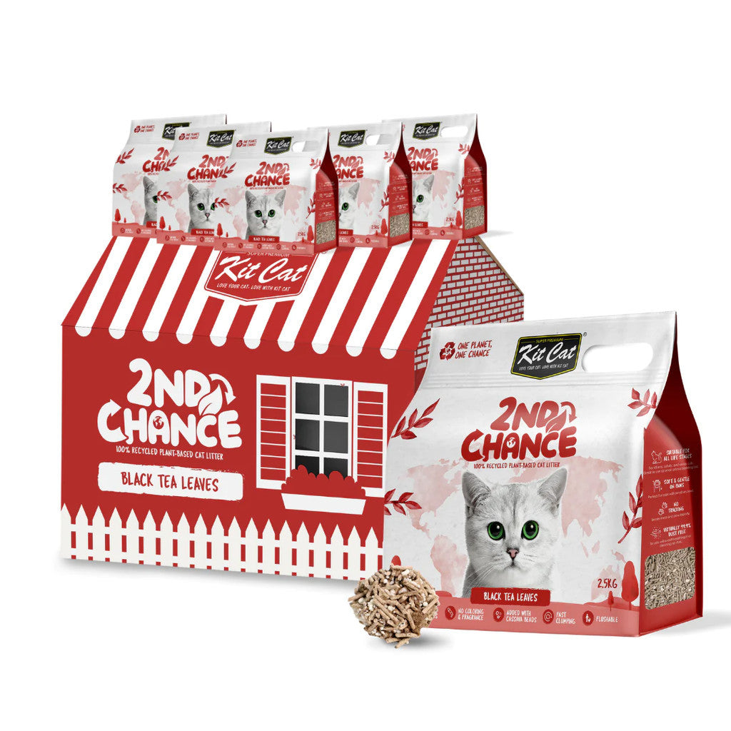 [Bundle of 6] Kit Cat 2nd Chance Plant-Based Cat Litter 2.5kg - Eco-Friendly Pea Fiber, Coffee Beans, Black Tea & Green Tea Leaves - Odor Control for Multi-Cat Homes & Small Spaces