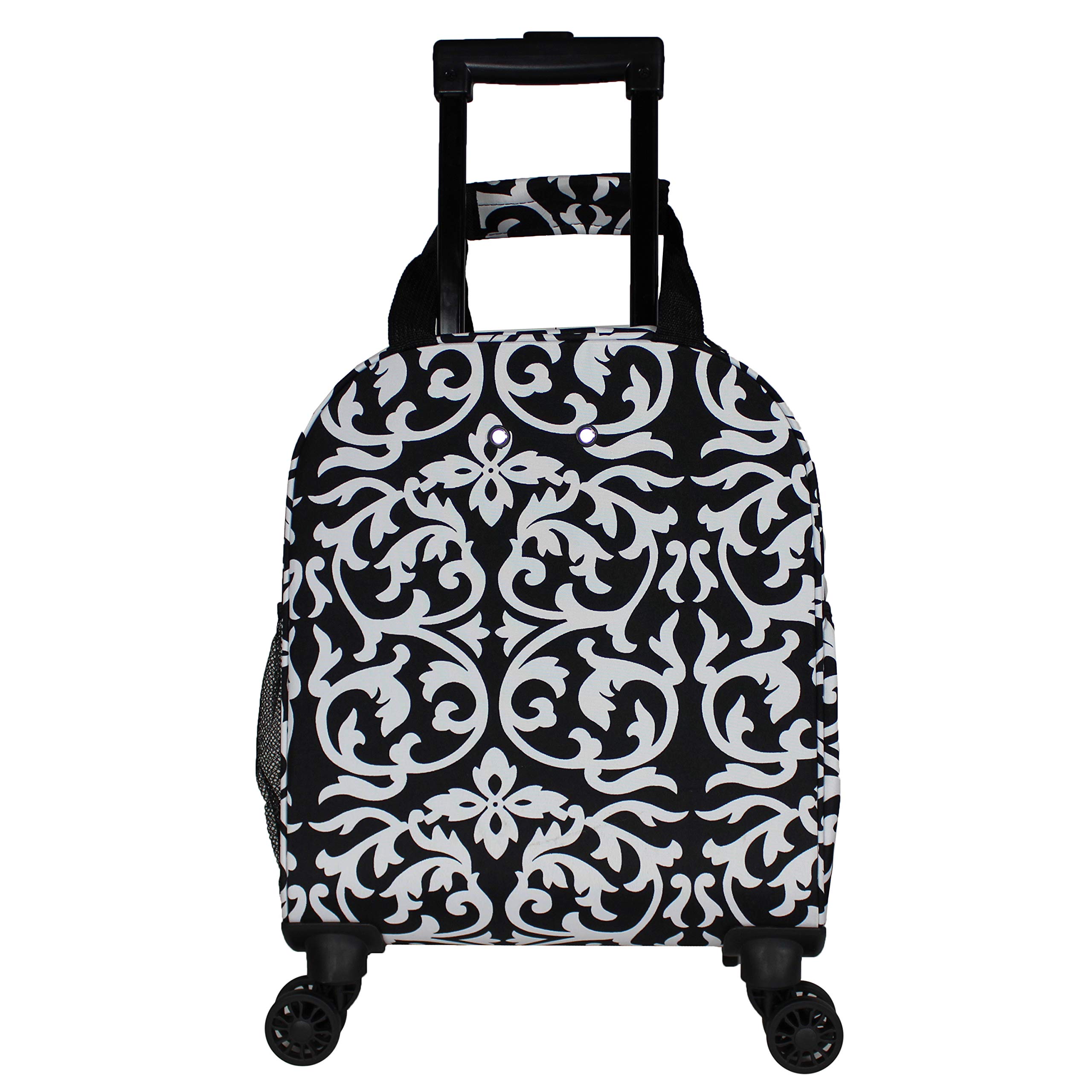 World Traveler 18-Inch Lightweight Spinner Carry-On Luggage - Stylish Prints, Compact & Durable Black Trim Damask Suitcase for Air Travel, Business Trips & Weekend Getaways