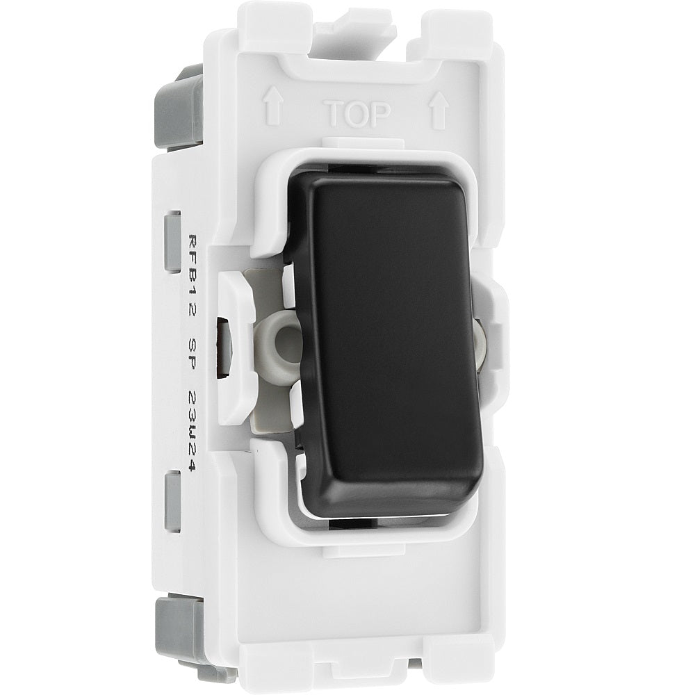 BG Matt Black 20A 2 Way Grid Switch RFB12 - Durable Electrical Switch for Home & Office Lighting Control | Perfect for Bedrooms, Hallways & Staircases