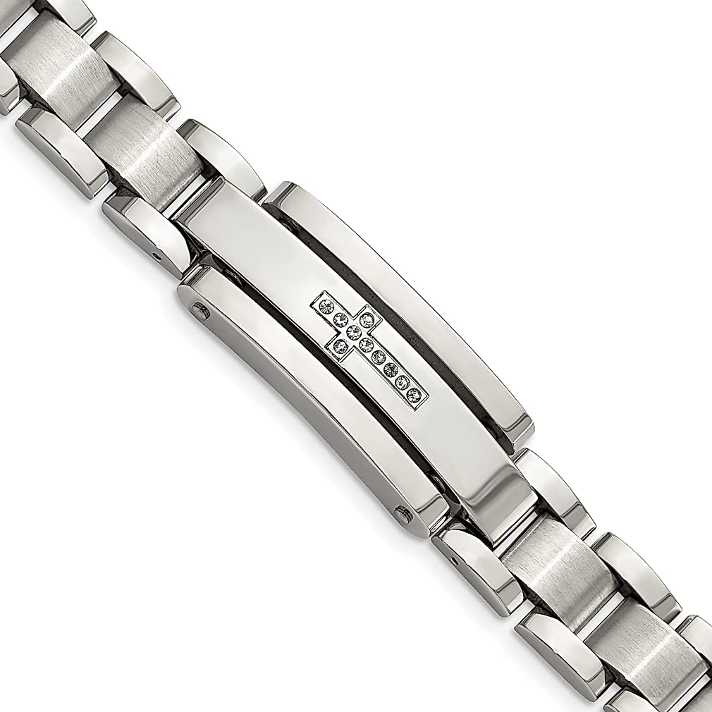 ICE CARATS Stainless Steel Cubic Zirconia Cross 9 Inch ID Bracelet for Men - Religious Jewelry Gift for Dad, Him, Boyfriend | Perfect for Church, Weddings & Everyday Wear