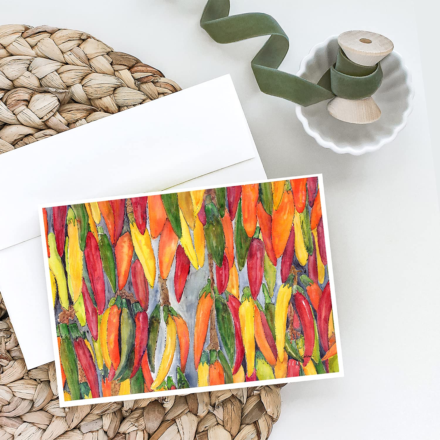Caroline's Treasures 8893GCA7P Whimsical Hot Peppers Blank Greeting Cards - Pack of 8 A7 Size (5x7) Note Cards with Envelopes | Perfect for Thank You Notes, Birthday Wishes & Everyday Correspondence