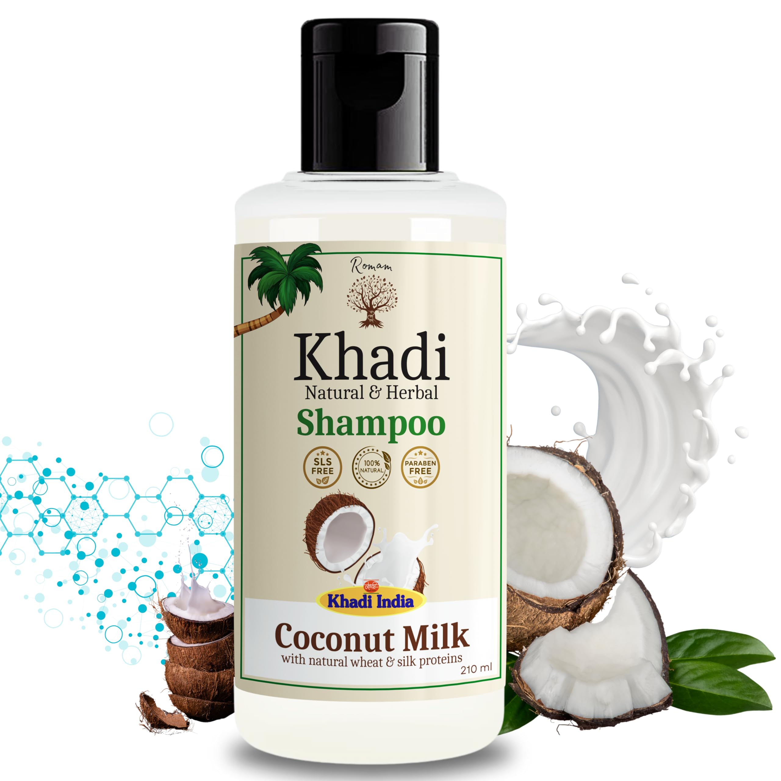 KHADI Coconut Milk Natural Protein Shampoo with Wheat & Silk Proteins | SLS & Paraben Free | Hydrating & Nourishing for Dry, Damaged Hair | Pack of 2 (420 ML) | Perfect for Daily Hair Care & Scalp Health