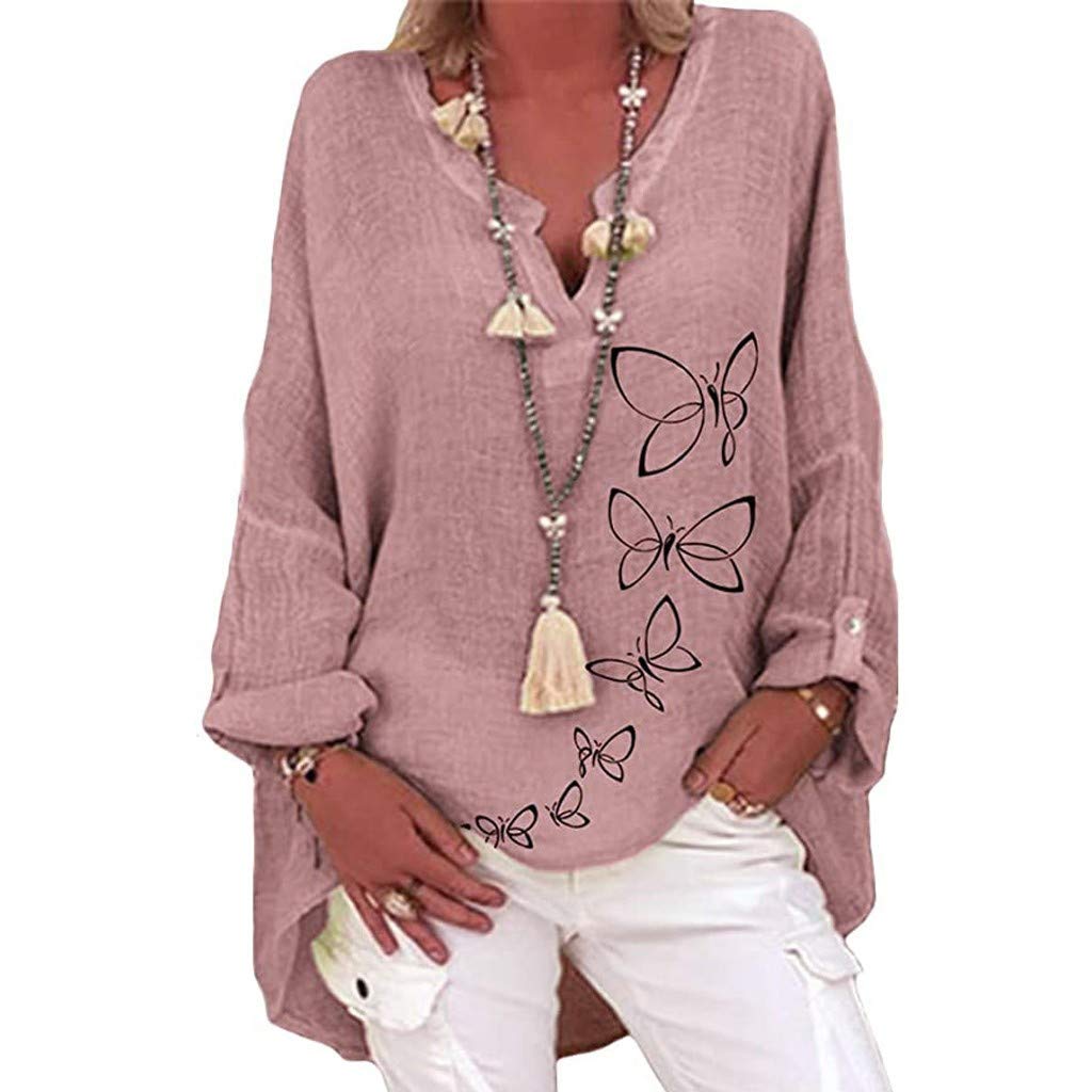 2022 Women's Long Sleeve Casual V-Neck Loose Fit T-Shirt - Trendy Fall Tunic Blouse for Going Out & Daily Wear - Plus Size Ladies Tops for Work, Dating & Weekend Outfits