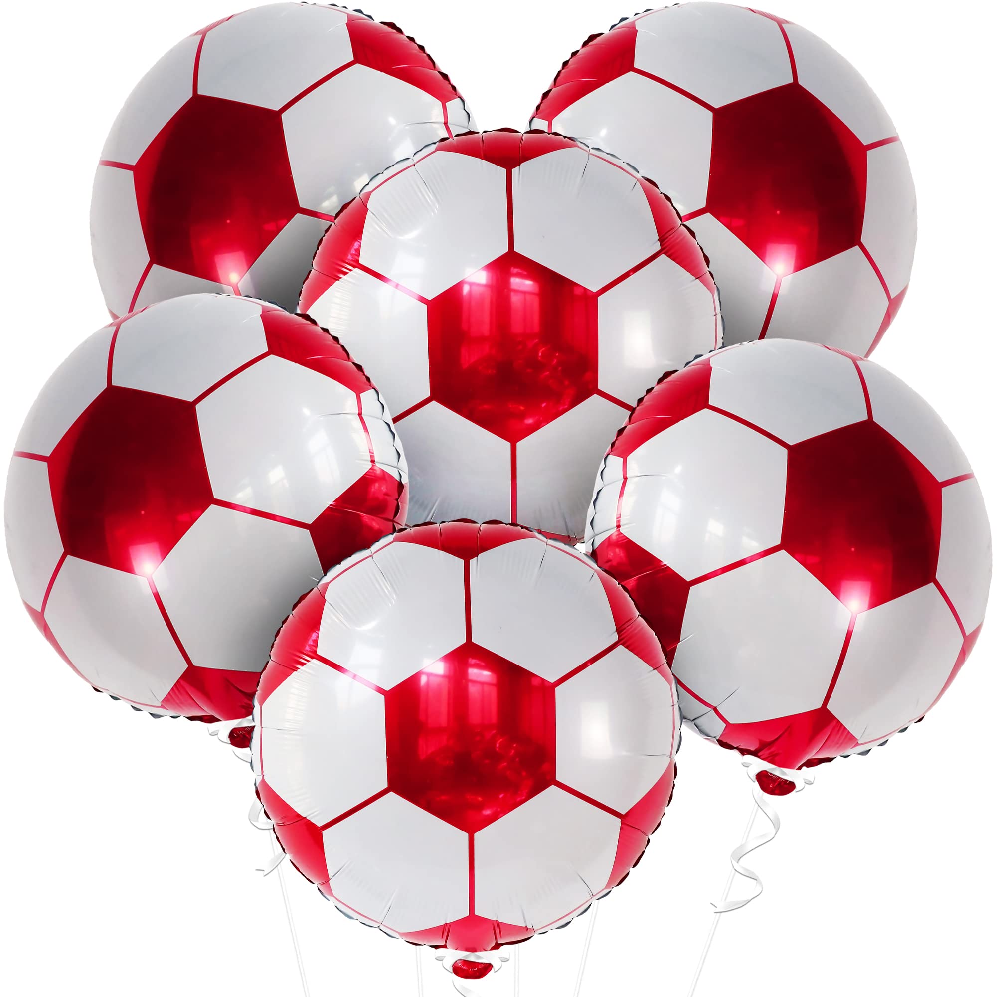 KatchOn 18 Inch Red Soccer Balloons - Pack of 6 | Mylar Soccer Ball Balloons for Party Decorations, Homecoming, Birthday & Themed Events | Perfect for Soccer Parties, Team Celebrations & Game Day Decor