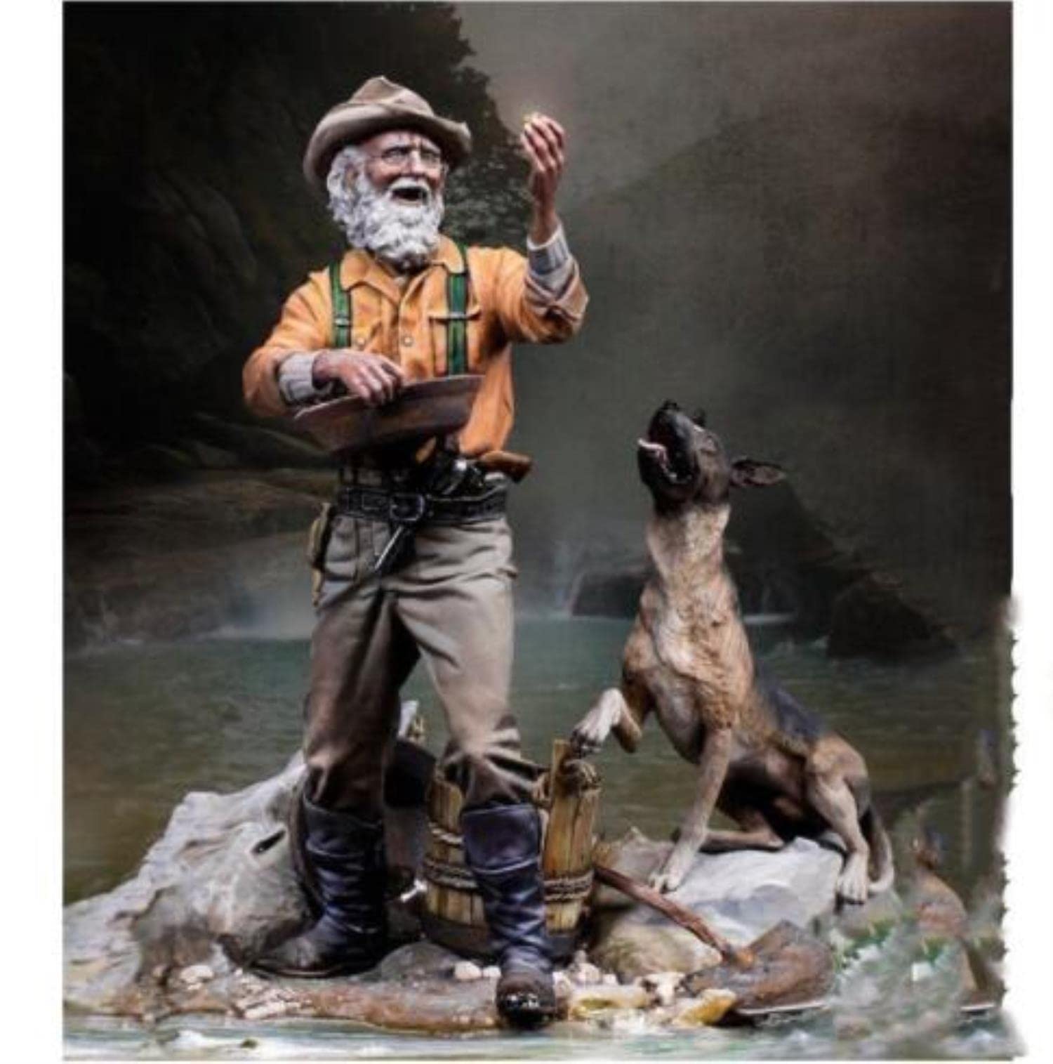 1/24 75mm Gold Rush Prospector with Dog 1849 Wild West Resin Model Kit - Unassembled Unpainted DIY Toy for Collectors & Hobbyists - Perfect for Western Themed Displays & Historical Dioramas