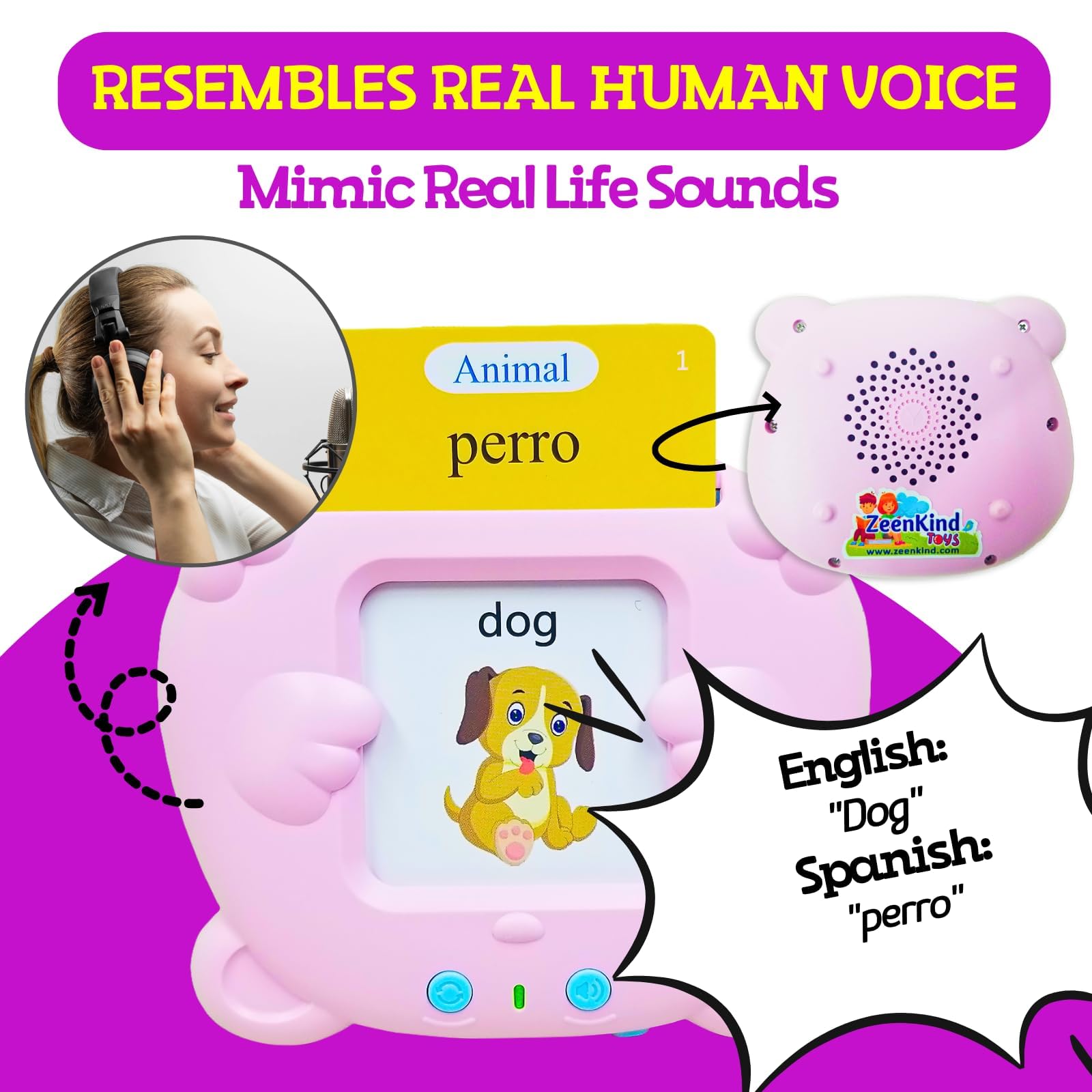 ZeenKind Bilingual English Spanish Talking Flash Cards for Kids Ages 3-6 | 510 Sight Words Learning Toy with Audio | Early Education Speech Development Flashcards (255 Cards) | Perfect for Homeschooling, Classroom & Travel Learning Activities