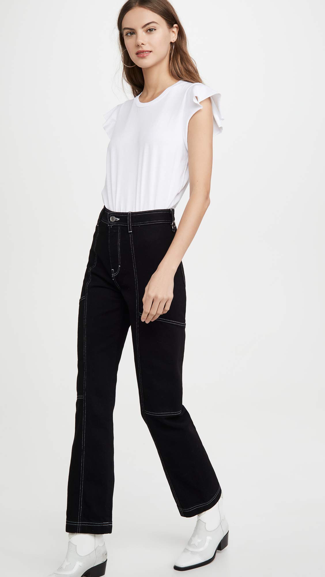 AMO Women's Flutter Sleeve T-Shirt - Soft Casual V-Neck Top for Everyday Wear | Perfect for Work, Dates & Weekend Outfits