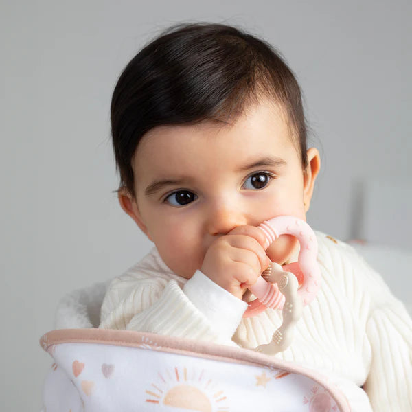 Soft Silicone Bunny Teether Rings for Babies - BPA-Free, Soothing Pink Chew Toy for Teething Infants - Perfect for On-the-Go, Playtime & Nursery Use