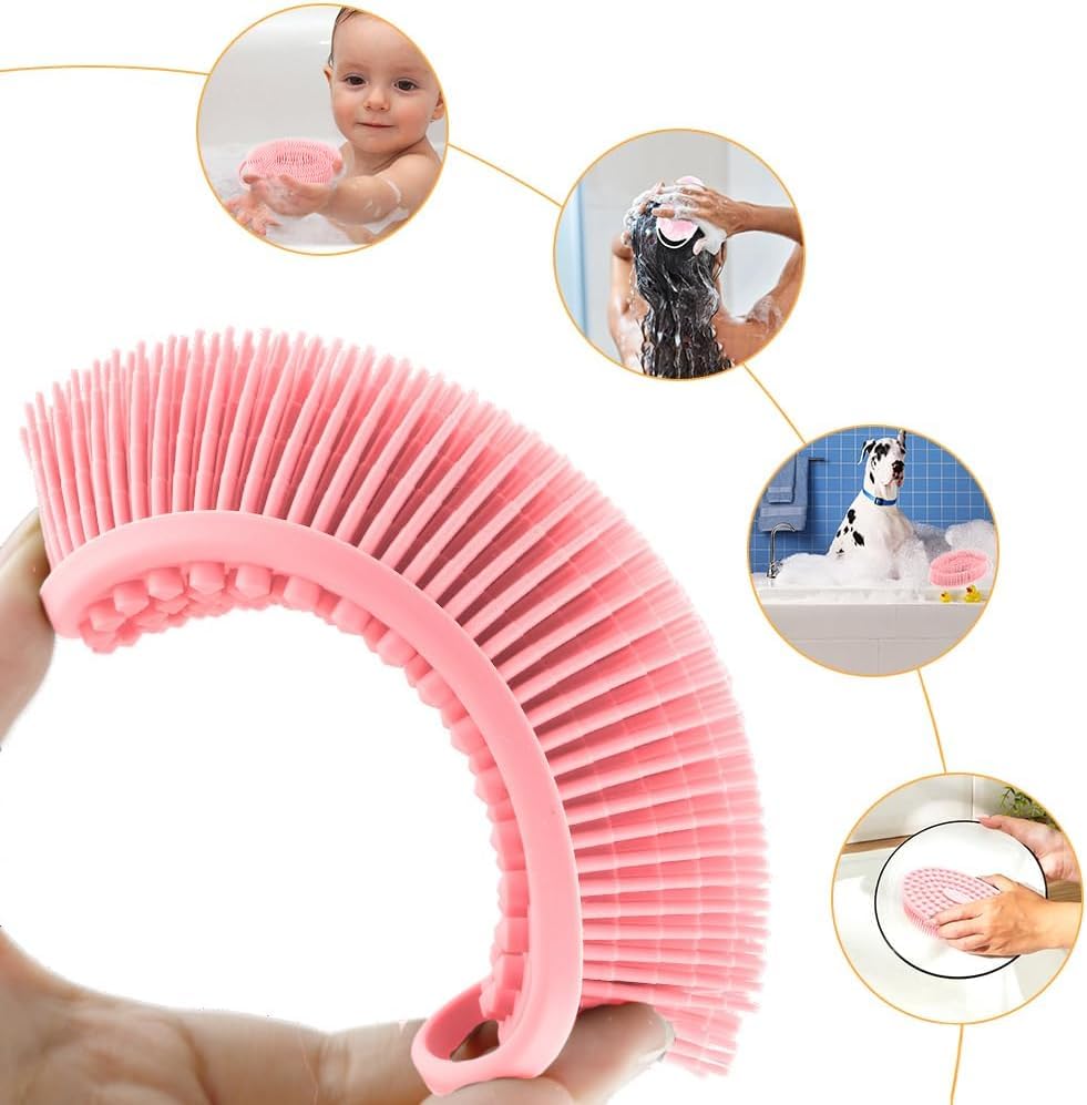 INOVERA Silicone Bath Brush with Handle - Soft Exfoliating Body Scrubber for Shower & Bath, Gentle Skin Cleansing Brush (Rose Gold) | Perfect for Spa Day, Back Scrubbing & Luxury Bath Time Relaxation