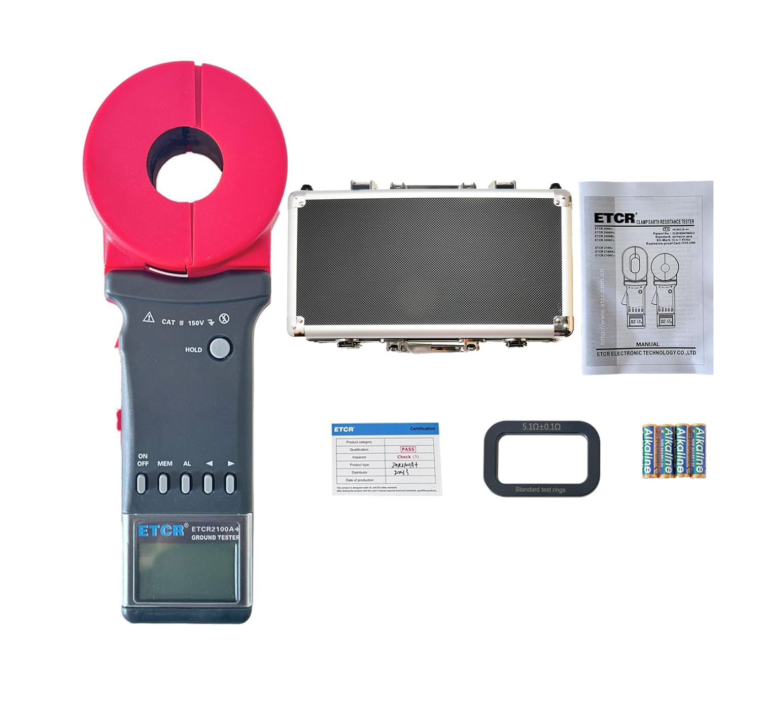 ETCR2100A+ Digital Clamp Ground Earth Resistance Tester Meter - 0.01 to 200Ω Range for Electrical Safety Testing, Industrial Maintenance & DIY Projects