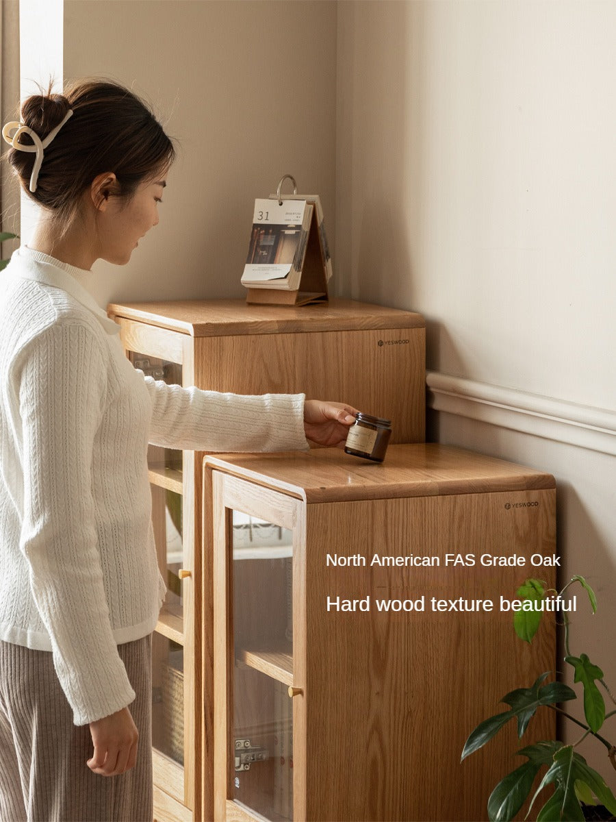 Solid Oak Wood Side Cabinet - Rustic Storage Cabinet for Living Room, Bedroom, or Entryway - Perfect for Organizing Books, Decor & Essentials