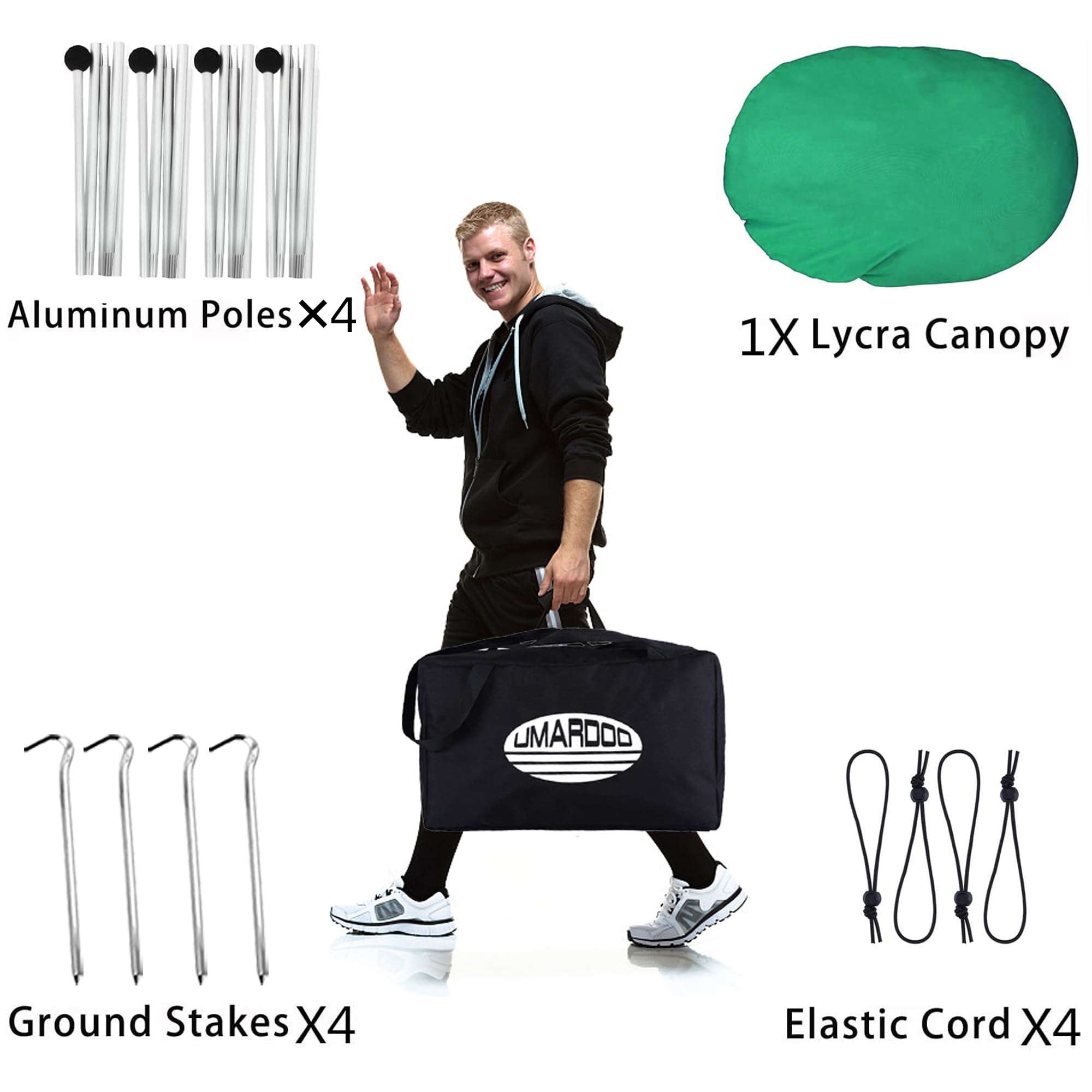 UMARDOO 10x10 FT Portable Beach Tent - Easy Setup Sun Shelter with Carry Bag, Compact & Lightweight for Family Outdoor Travel, Picnics, Camping & Beach Days (Green, 4 Poles)