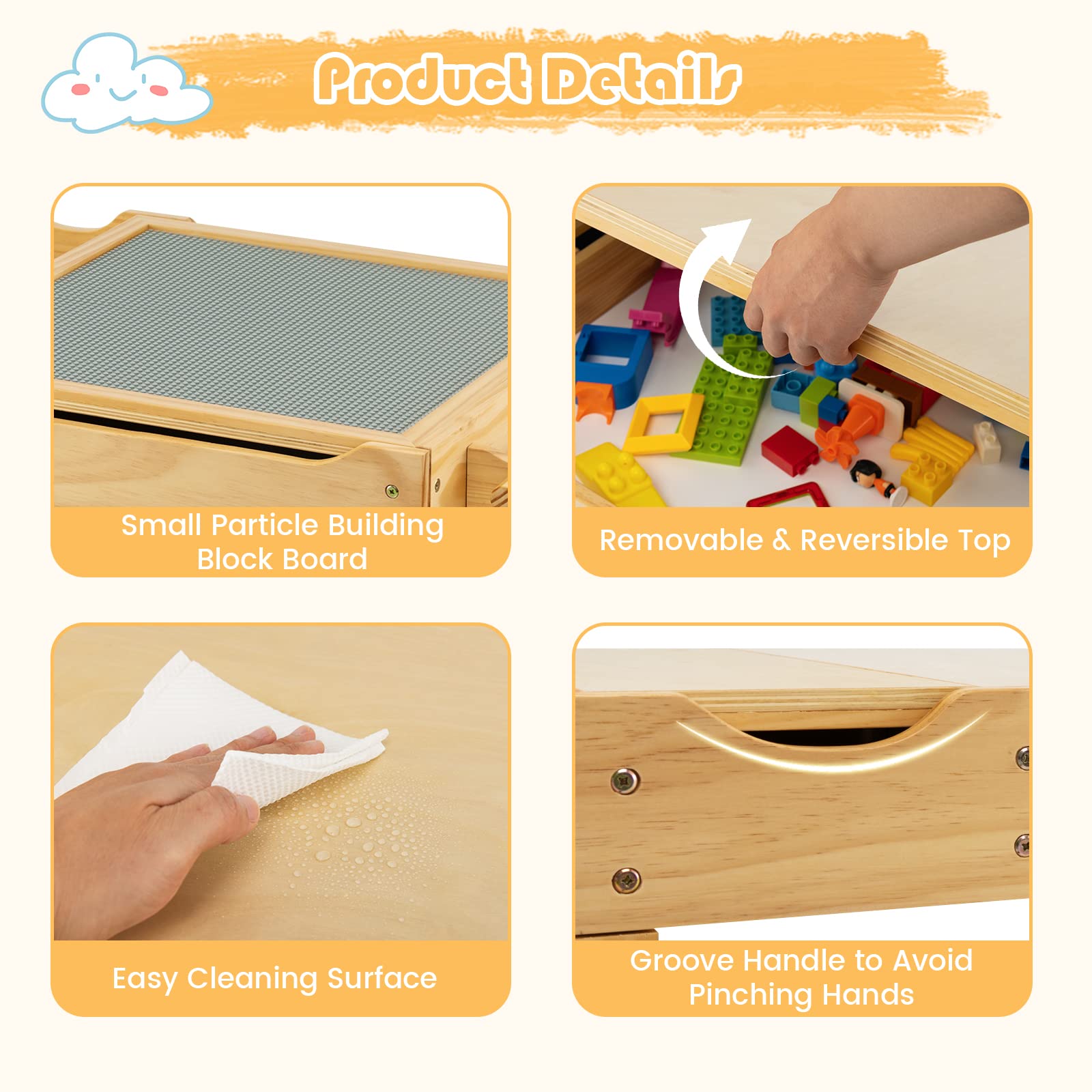 HONEY JOY Kids Wooden Activity Table - 2-in-1 Convertible Toddler Table with Paper Roll & Building Block Top, 3 Storage Compartments, Natural Wood Children's Furniture for Daycare, Playroom & Home Learning - Perfect for Arts, Crafts & Creative Play