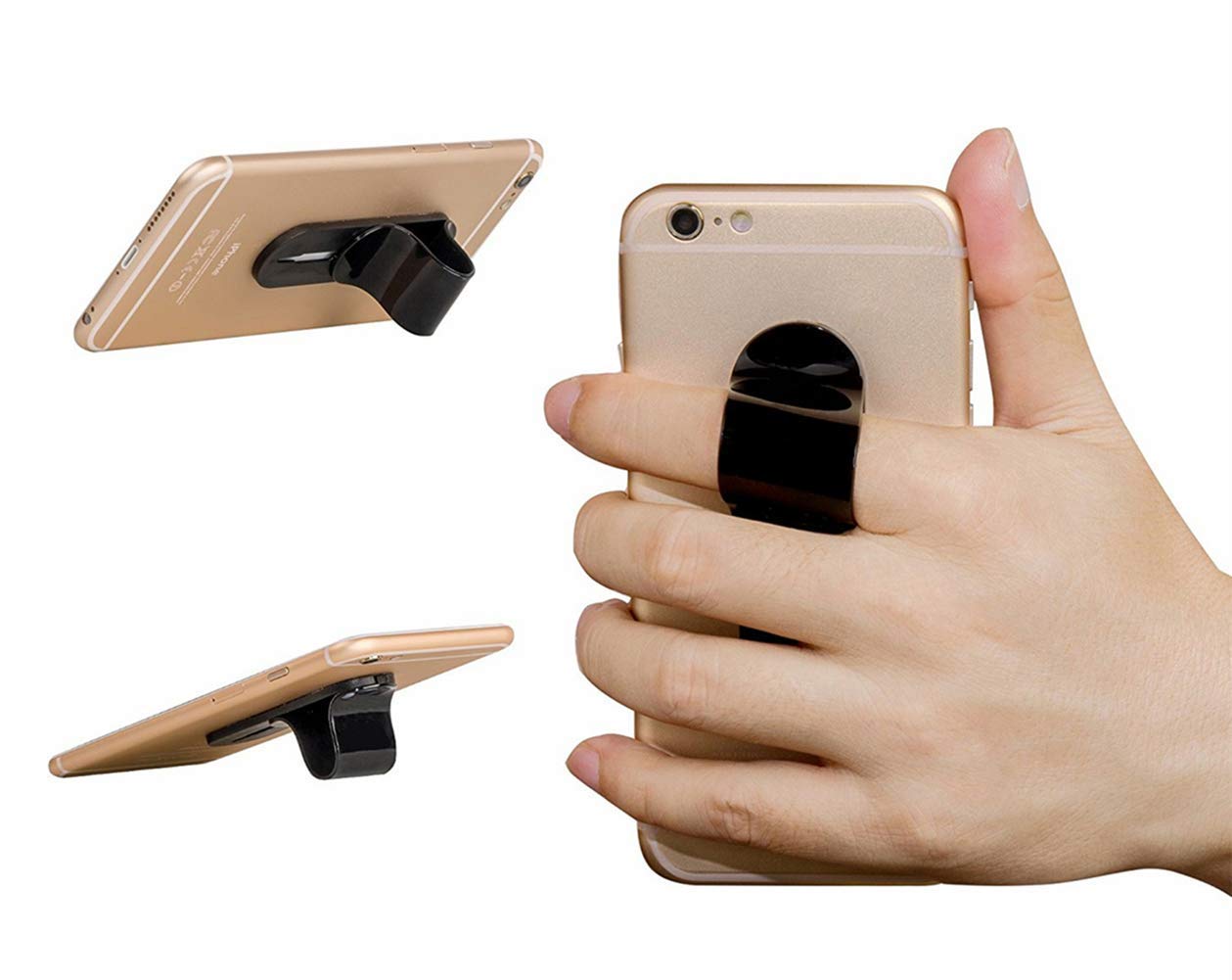 360° Rotating Phone Ring Holder with Kickstand - Universal Smartphone Grip for iPhone, Samsung & More - Perfect for Hands-Free Viewing, Selfies & Secure Grip (Black Strap)