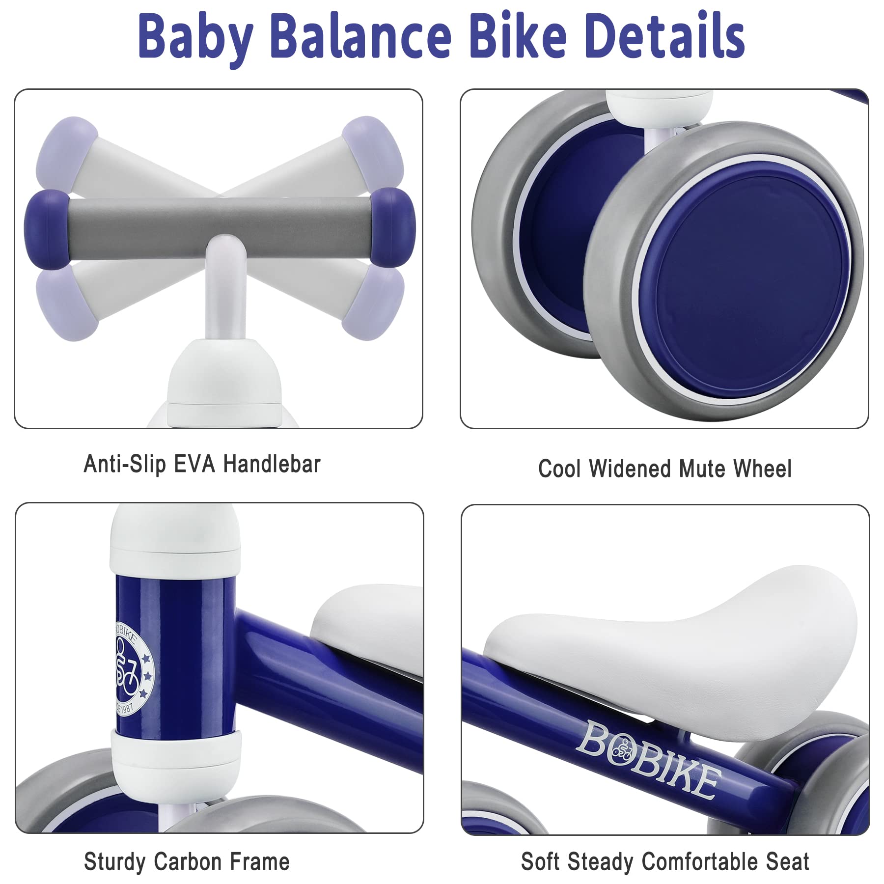 **Best Baby Balance Bike for 12-36 Months - No Pedal 4-Wheel Toddler Bike for Boys & Girls - First Birthday Gift & Learning Walker (Classic Blue) - Perfect for Indoor & Outdoor Play, Park Rides & Early Motor Skill Development**