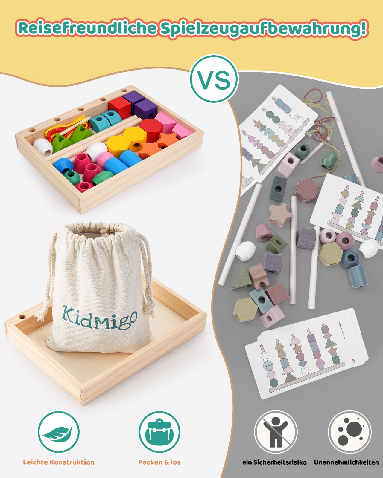 **Montessori Toys for 3-5 Year Olds – Wooden Stacking Blocks, Lacing Beads & Shape Matching Games – Educational Toddler Learning Toys with Canvas Storage Bag – Perfect for Preschool, Homeschool & Daycare Activities**