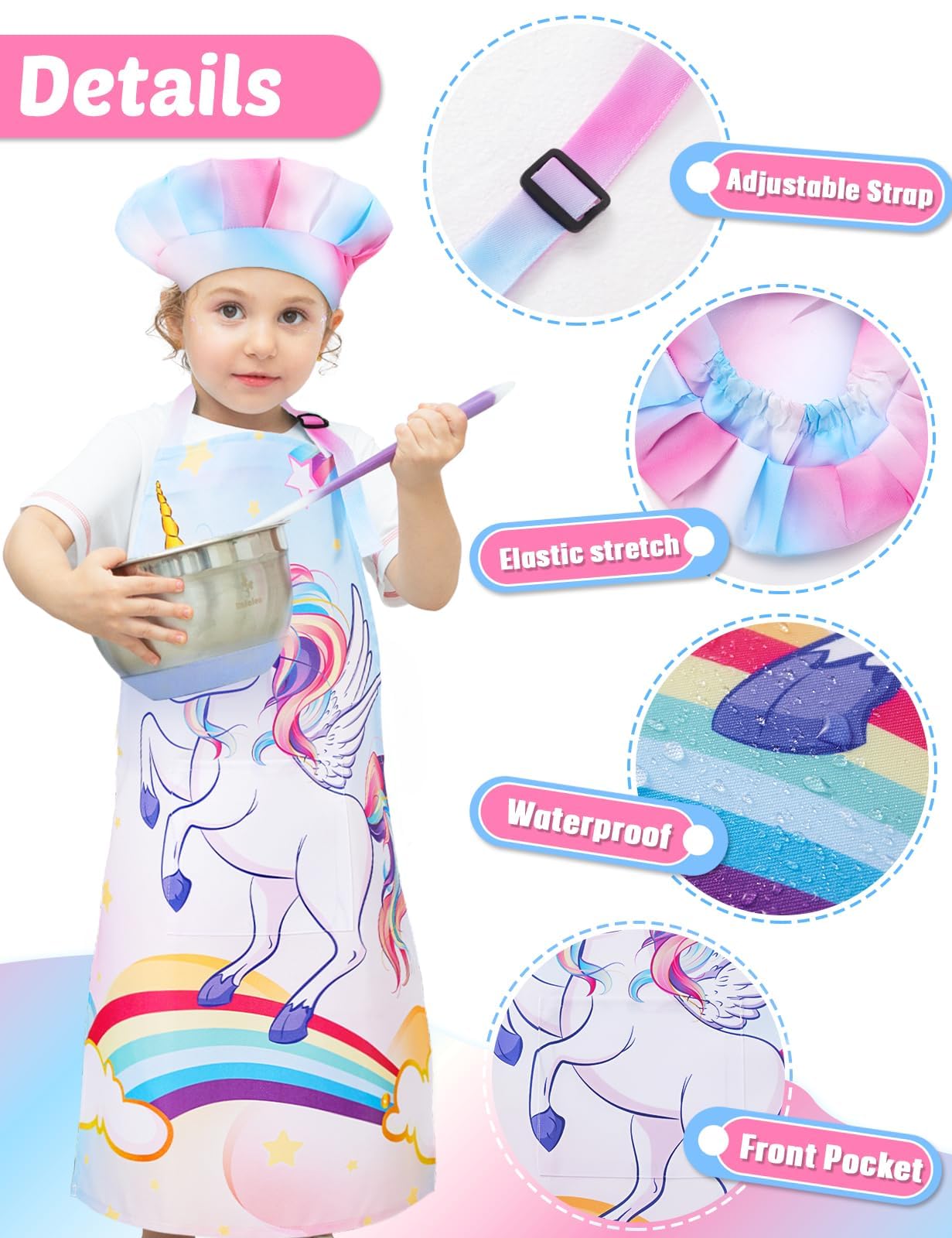 WERNNSAI Kids Aprons and Chef Hat Set for Boys & Girls - Adjustable Art Smock for Painting, Cooking, Gardening - Perfect for Creative Play, DIY Crafts, and Kitchen Activities