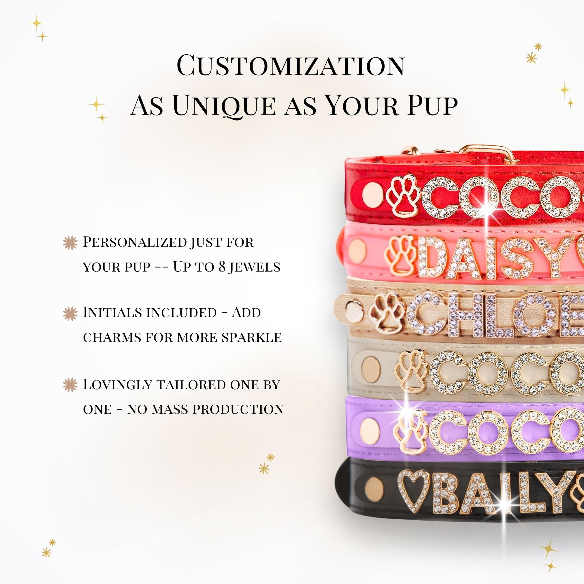 Custom Personalized Dog Collar for Small Dogs - Gold Plated Cubic Zirconia Initials & Charm Jewels - Red Luxury Pet Accessory - Perfect for Daily Walks, Special Occasions & Gift Giving