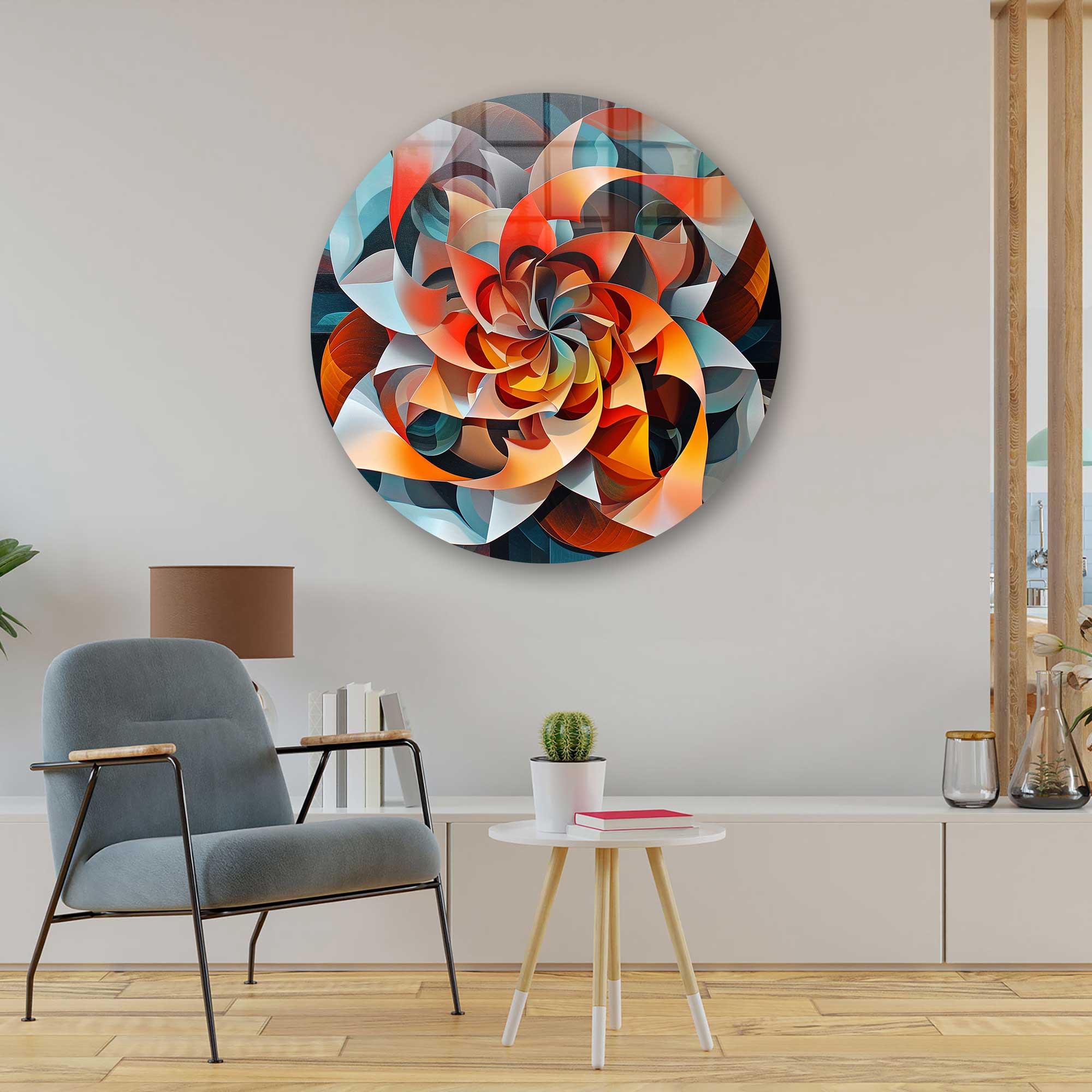 Elegant Wind Vane Rounded Glass Wall Art Decor - Perfect for Living Room, Bedroom & Office Decoration