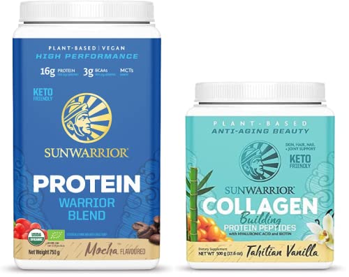 Sunwarrior Vegan Warrior Blend - Plant-Based Protein Powder with BCAAs, Pea Protein, Collagen Peptides, Hyaluronic Acid & Biotin for Muscle Recovery & Skin Health | Perfect for Post-Workout, Smoothies & Vegan Nutrition